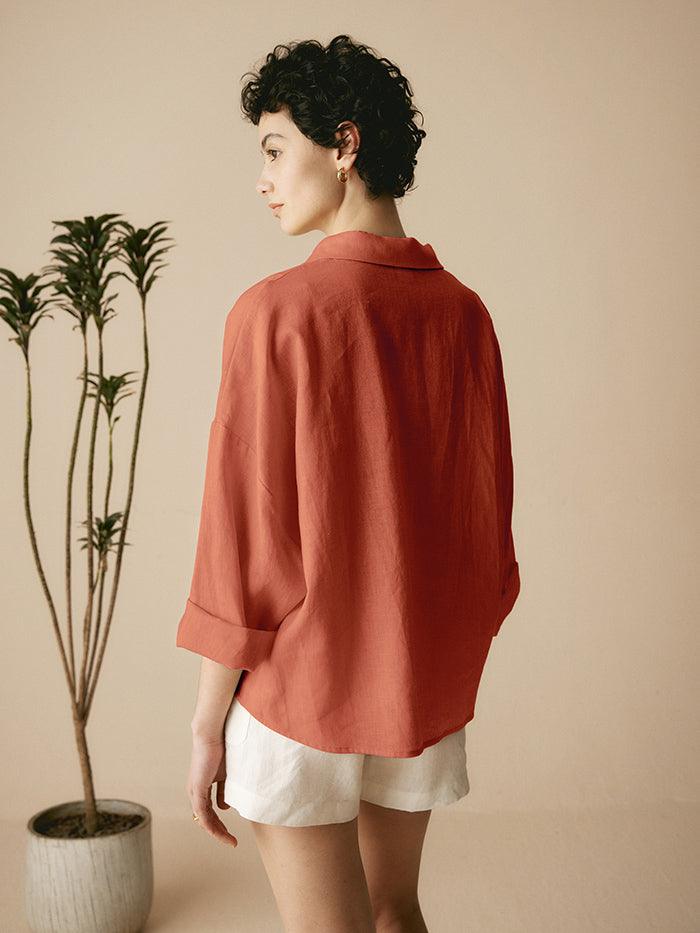 Linen Plaid Oversized Fit Pocket Shirt
