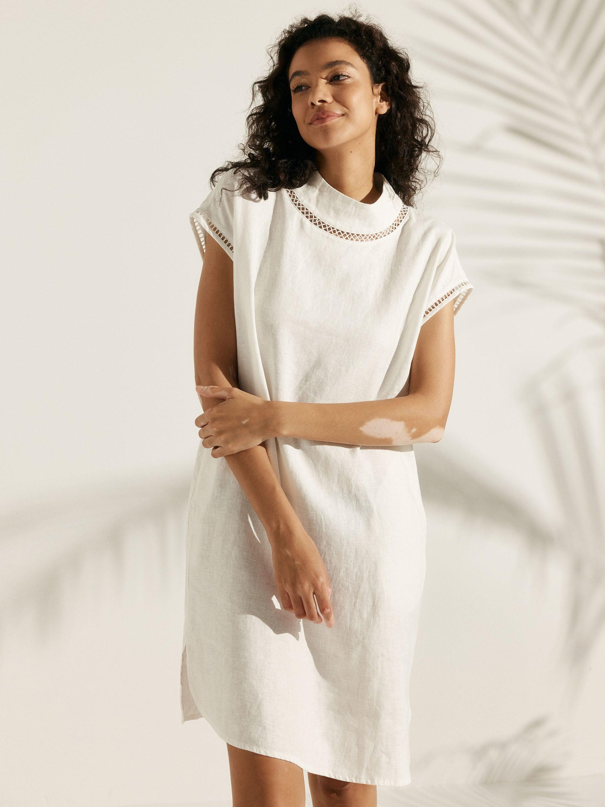 100% Linen Cutout Turtleneck Mini Dress ZAHRA