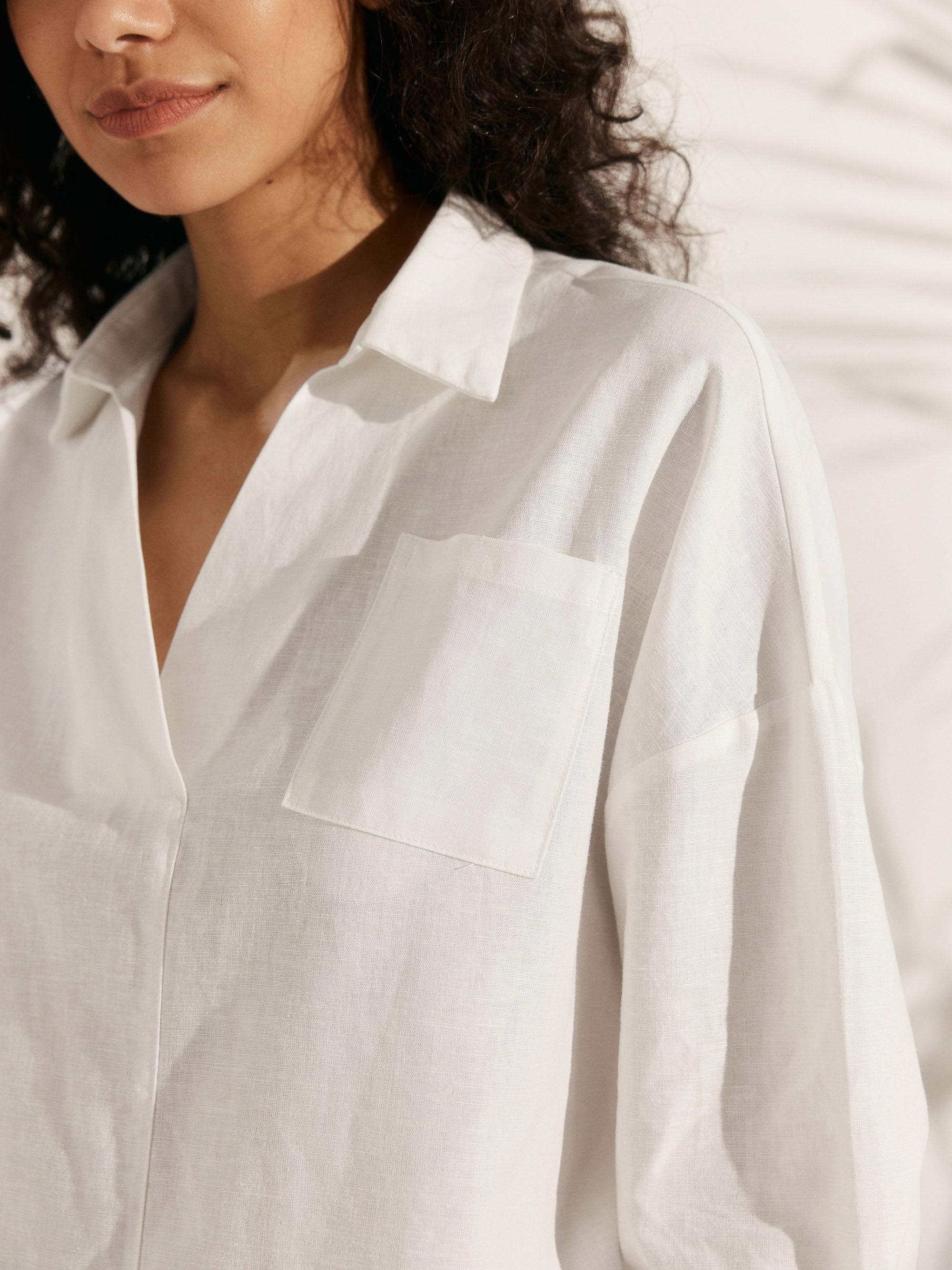 Linen Plaid Oversized Fit Pocket Shirt