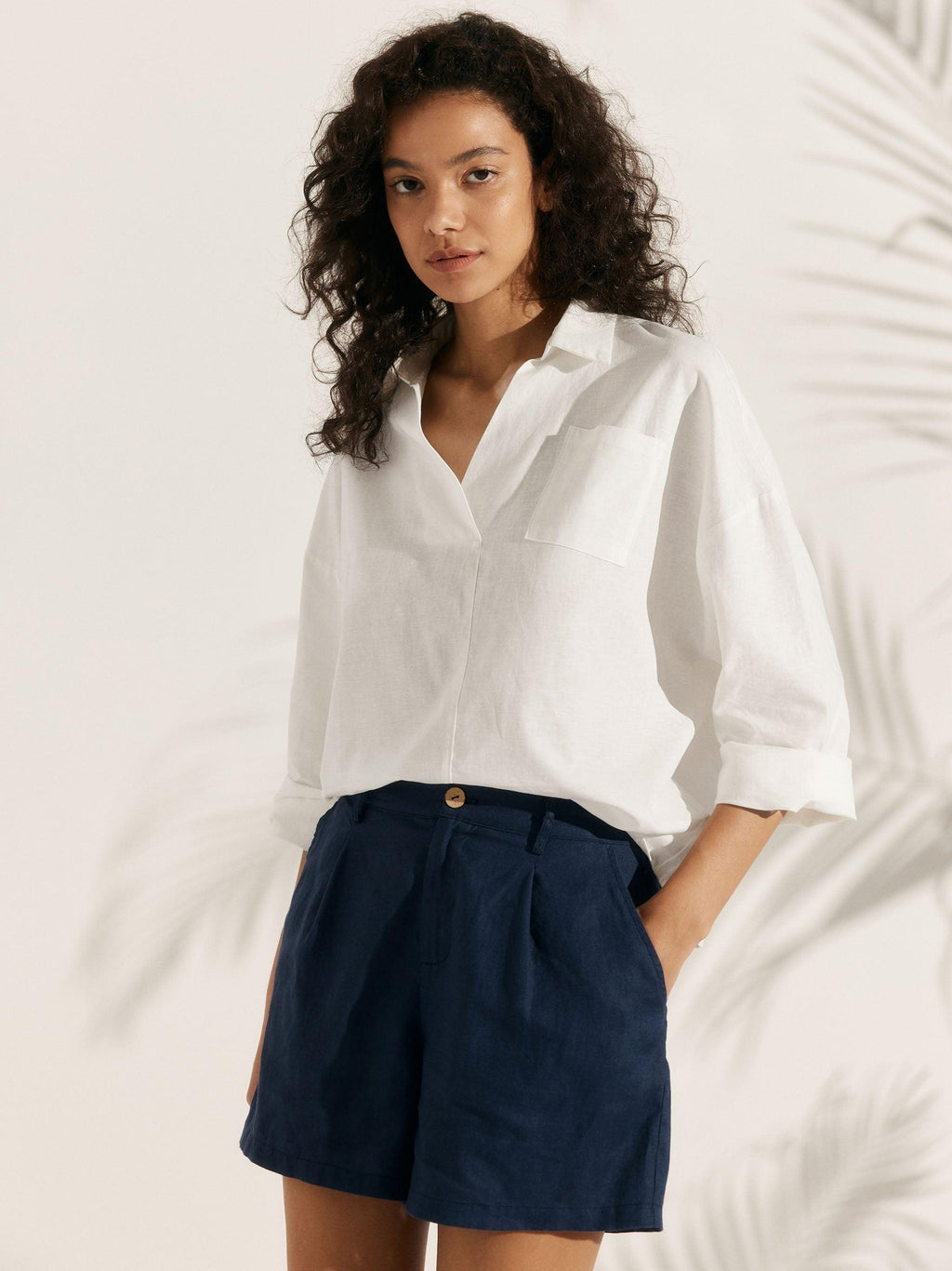 Linen Plaid Oversized Fit Pocket Shirt