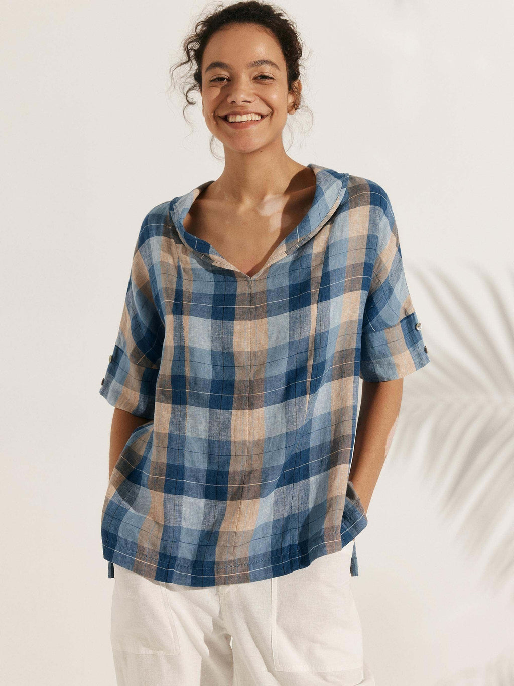 Linen V Neck Short Sleeve Shirt PENNY