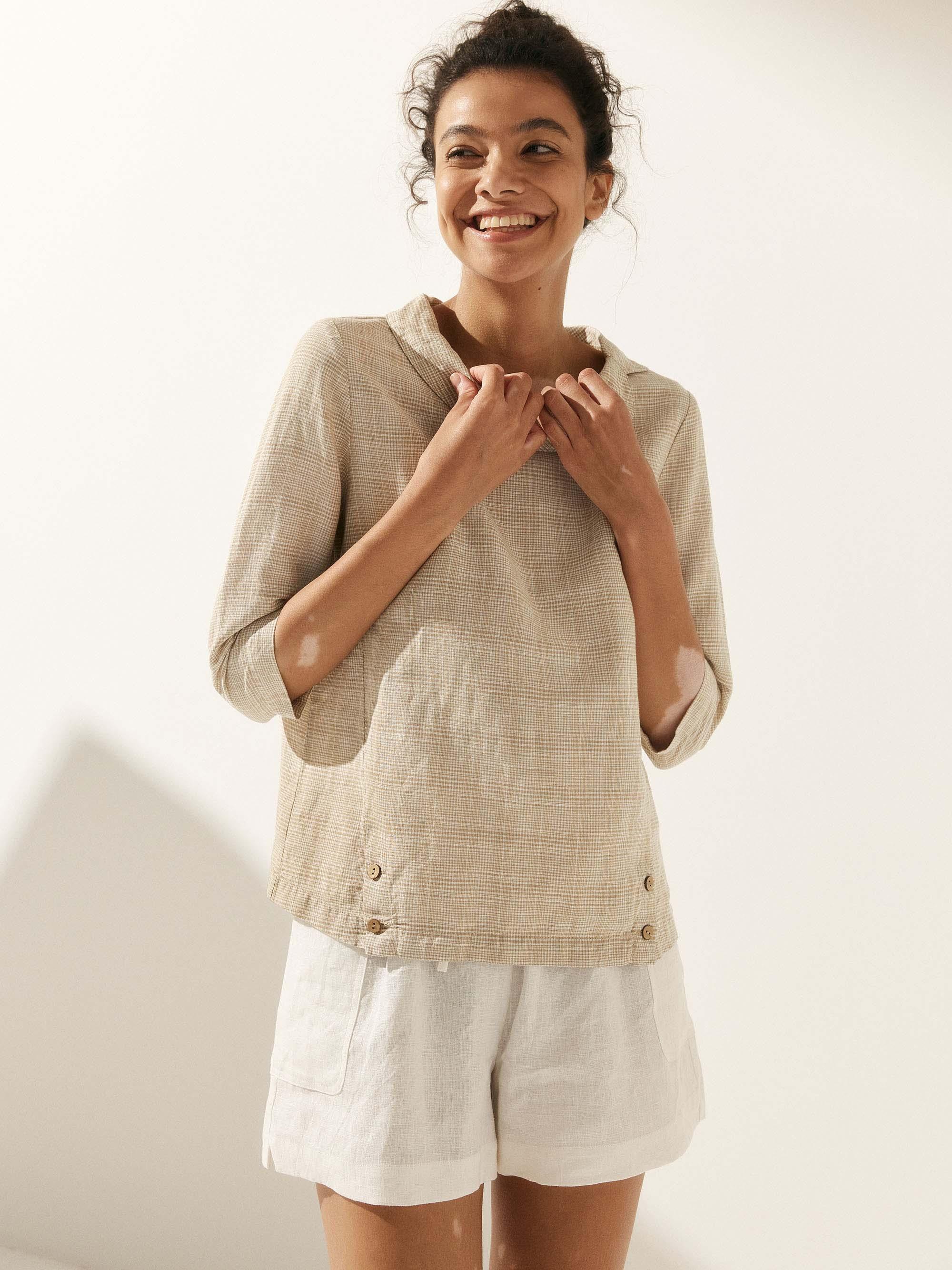Linen Round Soft-Fold Collar Top ANAIS