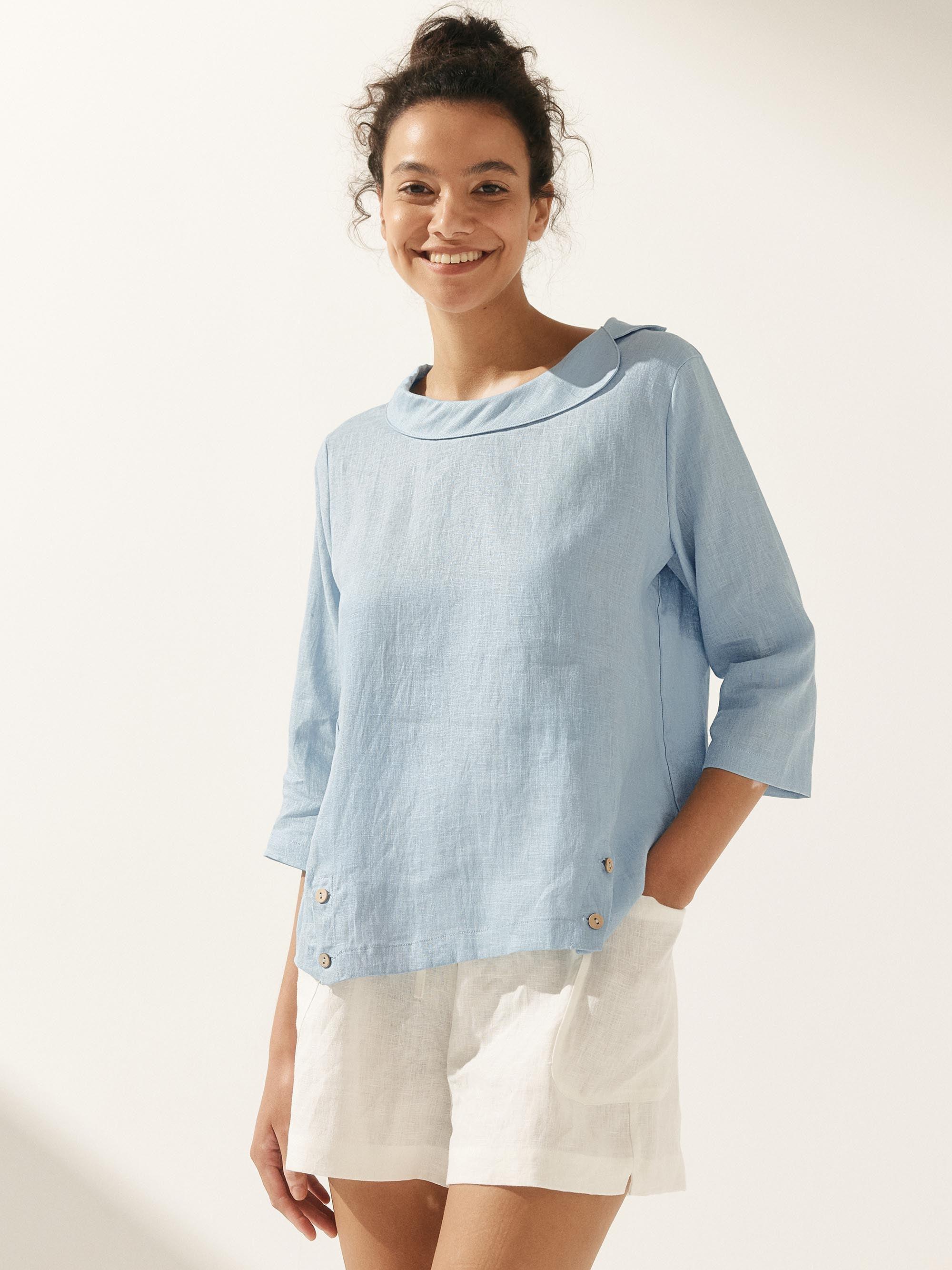 Linen Round Soft-Fold Collar Top ANAIS