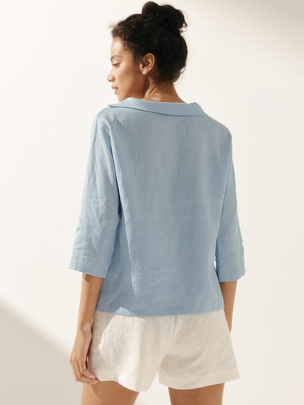 Linen Round Soft-Fold Collar Top ANAIS