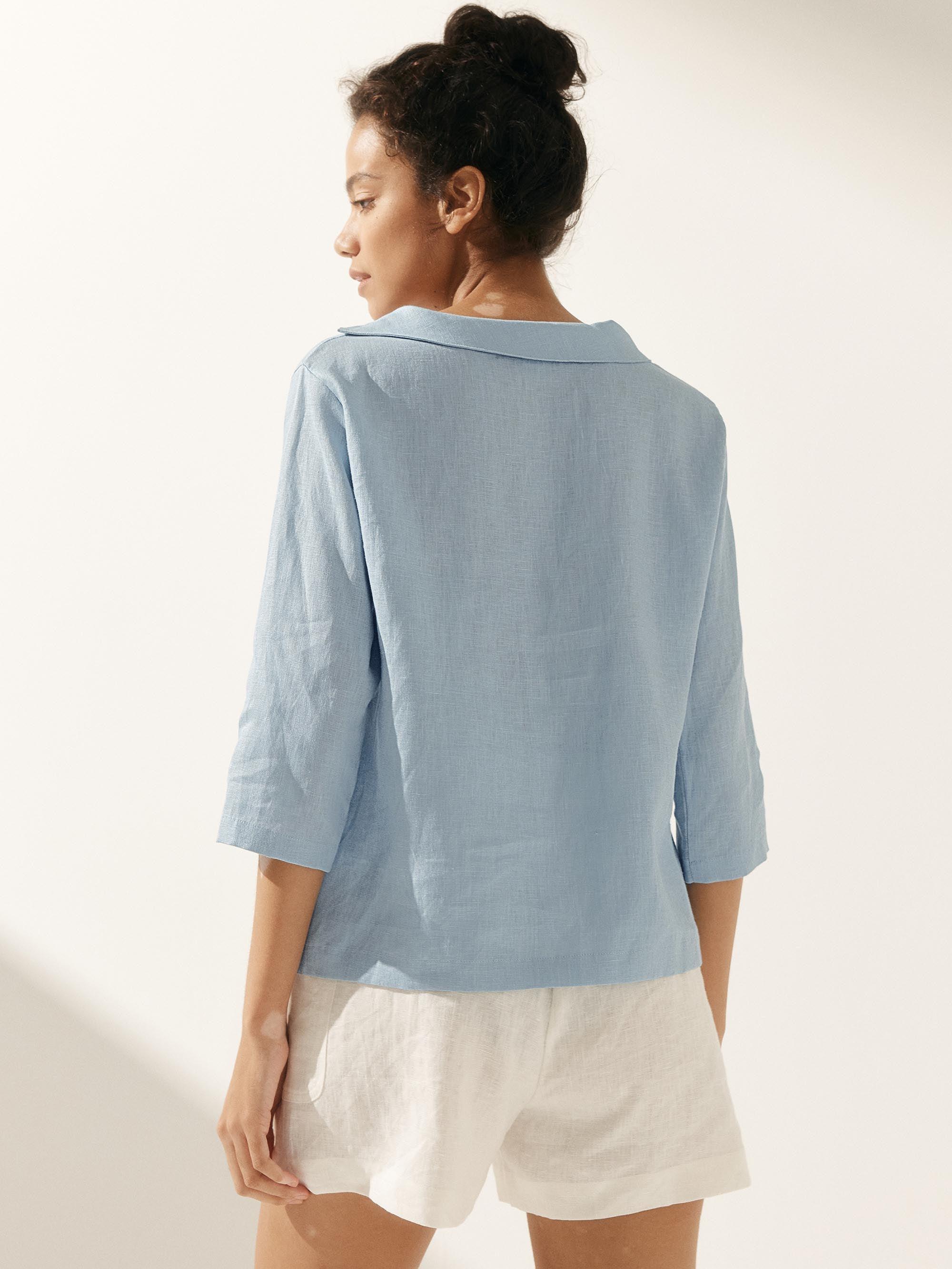 Linen Round Soft-Fold Collar Top ANAIS