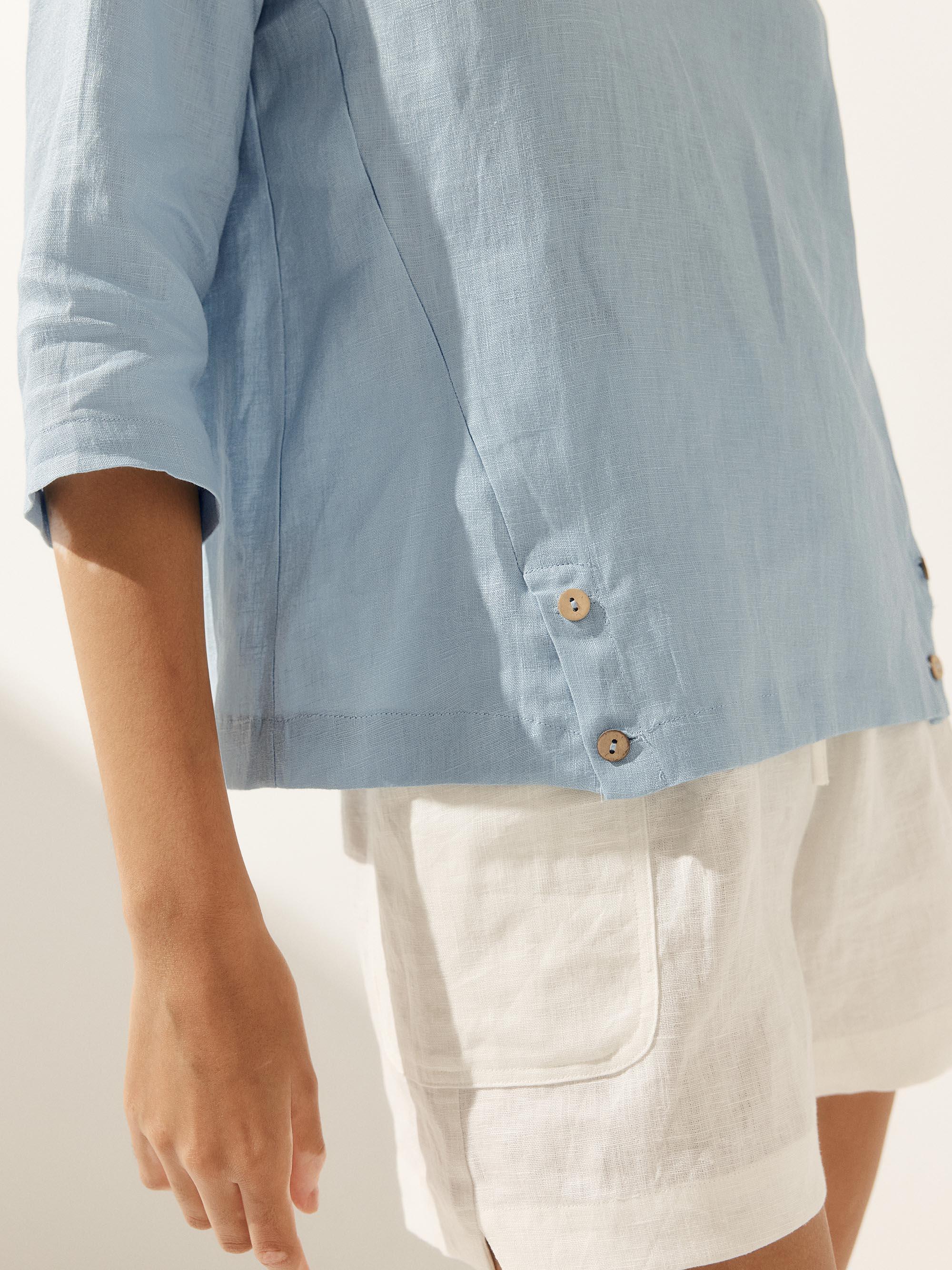 Linen Round Soft-Fold Collar Top ANAIS
