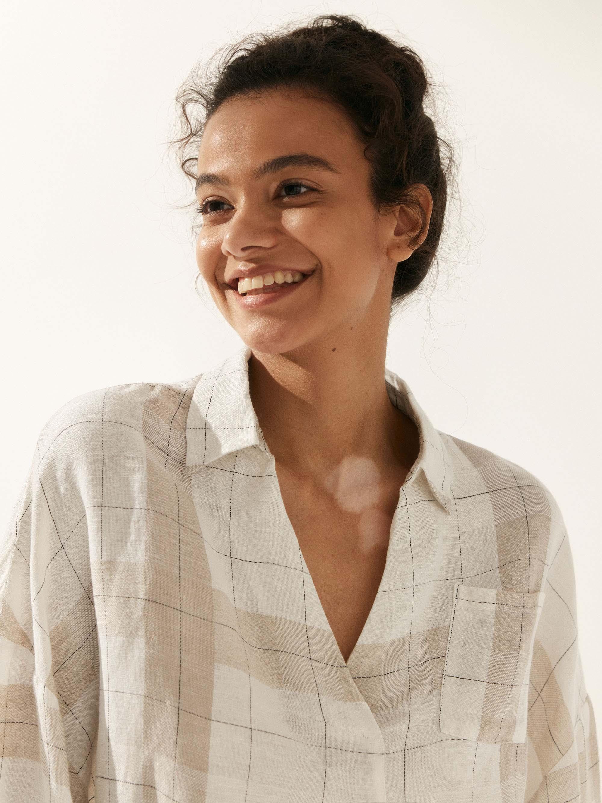 Linen Plaid Oversized Fit Pocket Shirt