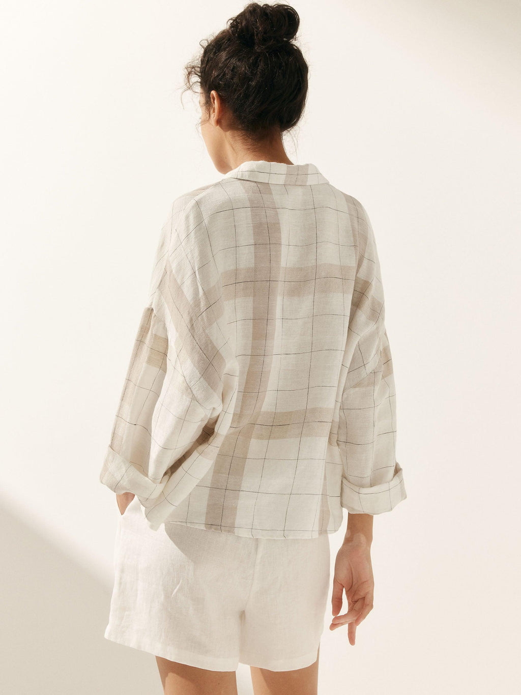 Linen Plaid Oversized Fit Pocket Shirt
