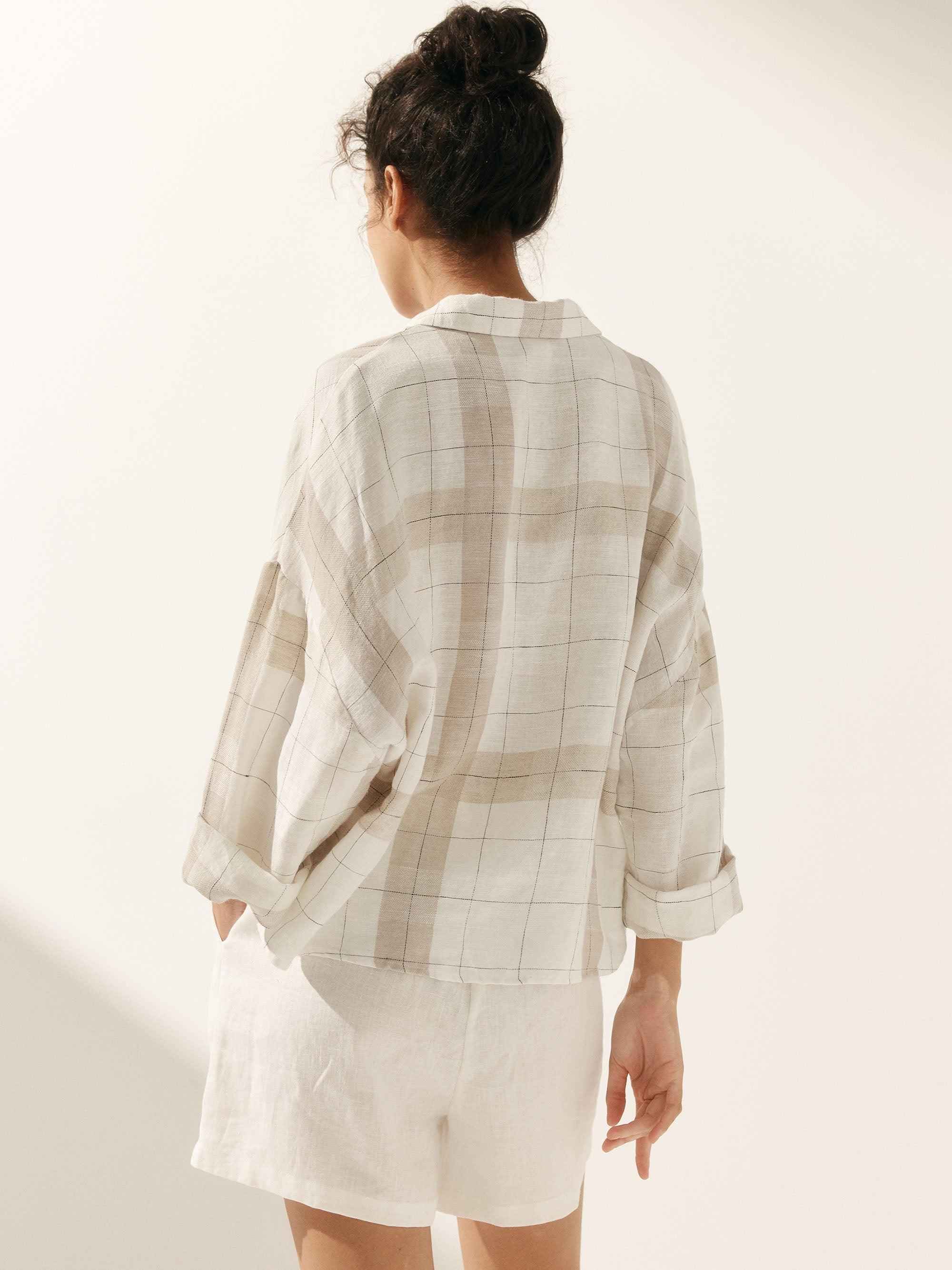 Linen Plaid Oversized Fit Pocket Shirt