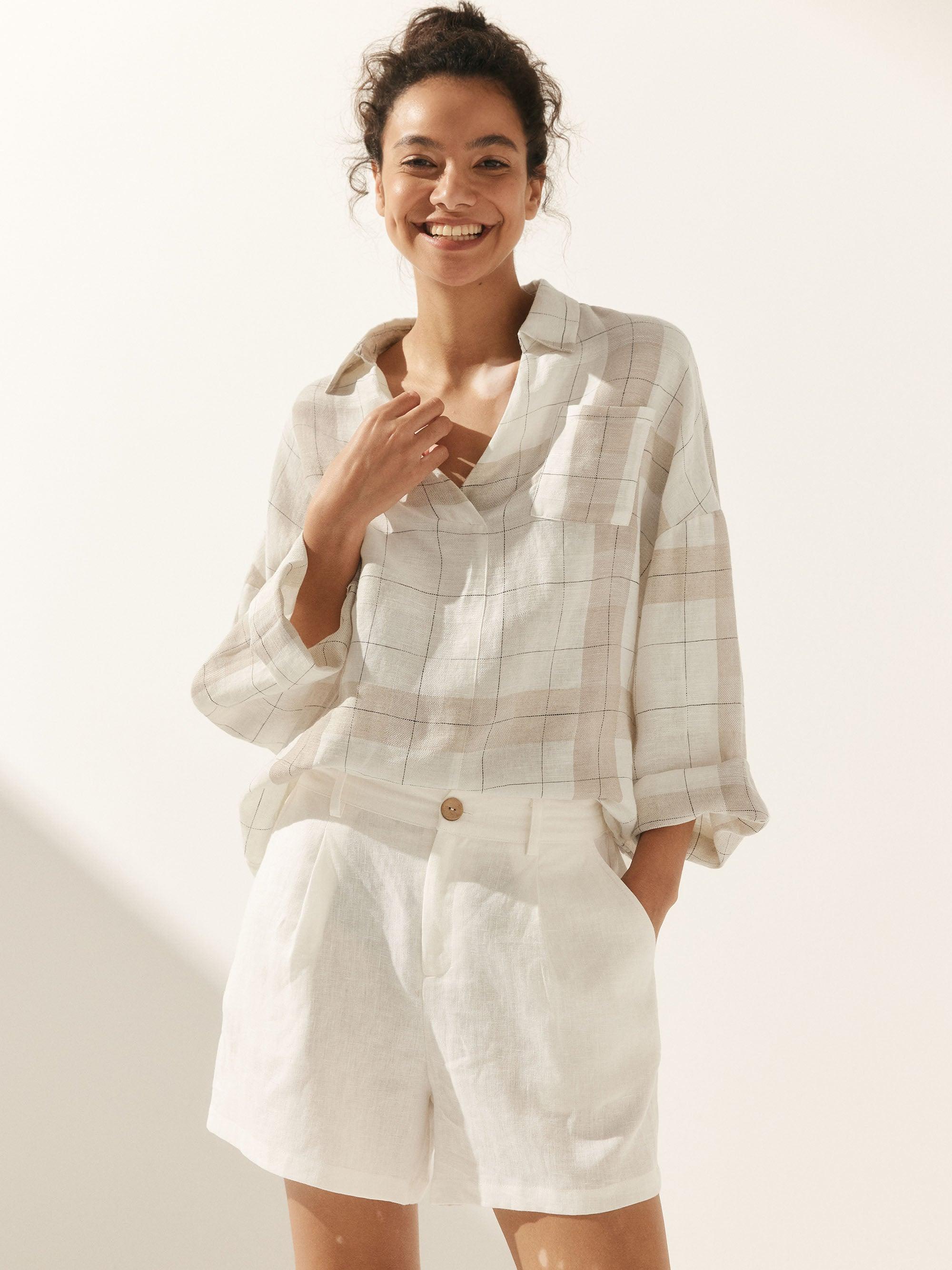 Linen Plaid Oversized Fit Pocket Shirt