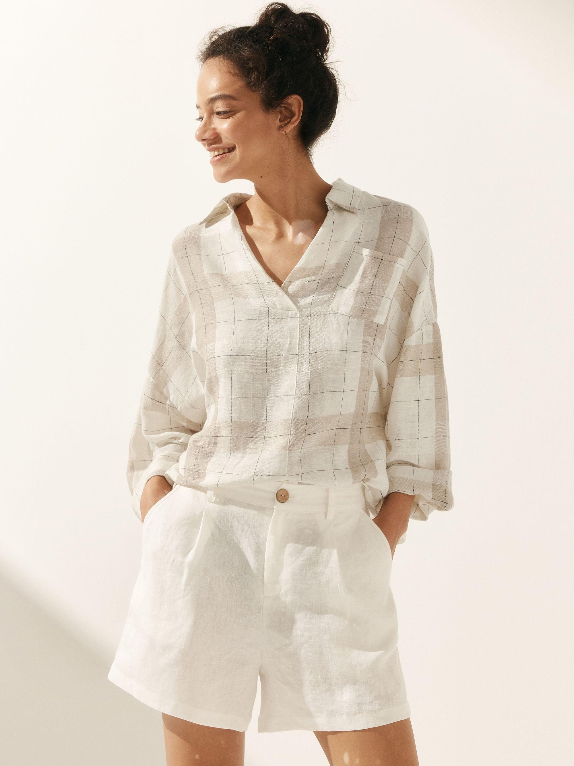 Linen Plaid Oversized Fit Pocket Shirt