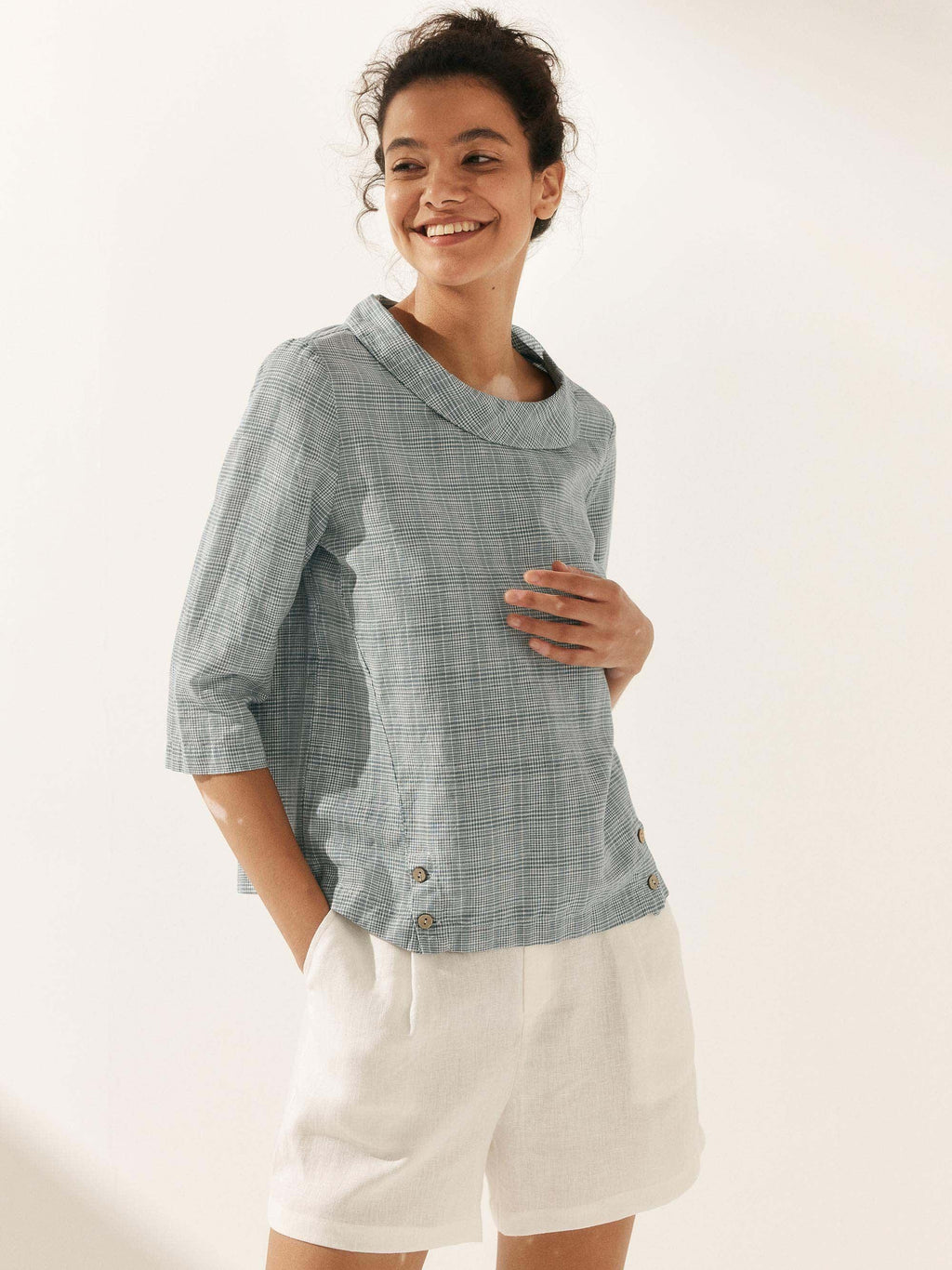 Linen Round Soft-Fold Collar Top ANAIS