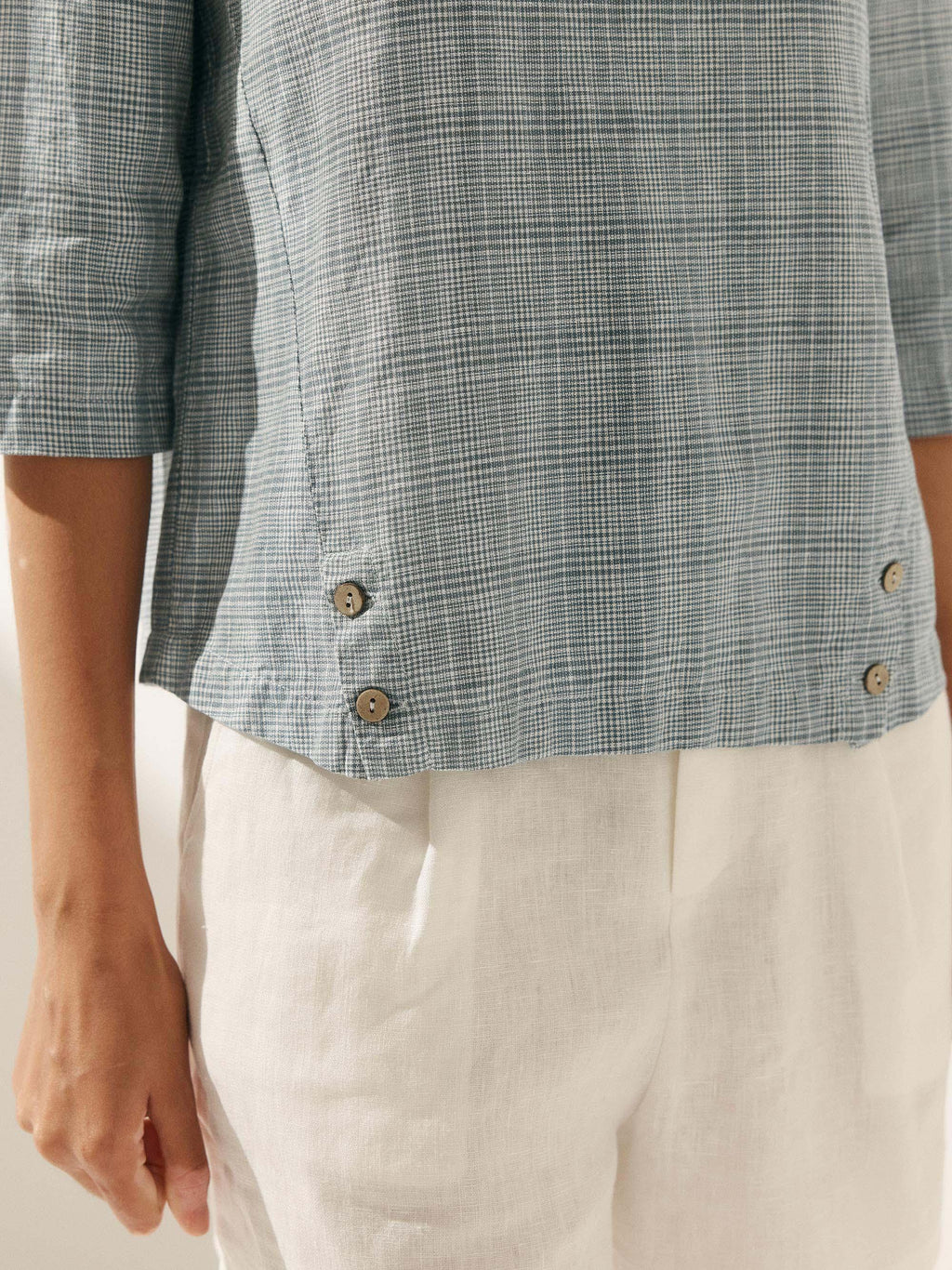 Linen Round Soft-Fold Collar Top ANAIS