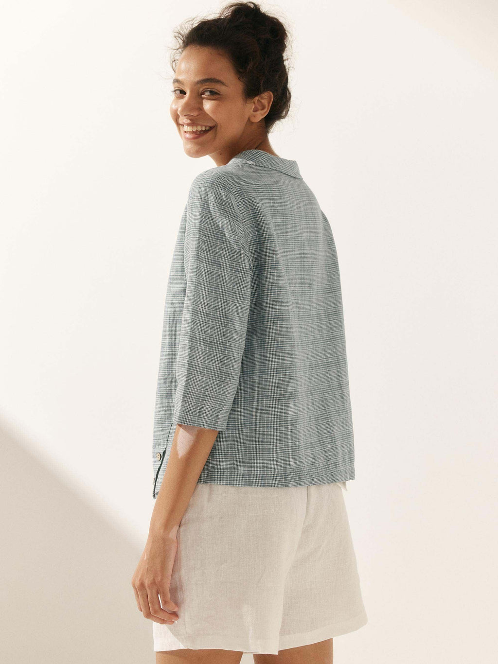 Linen Round Soft-Fold Collar Top ANAIS