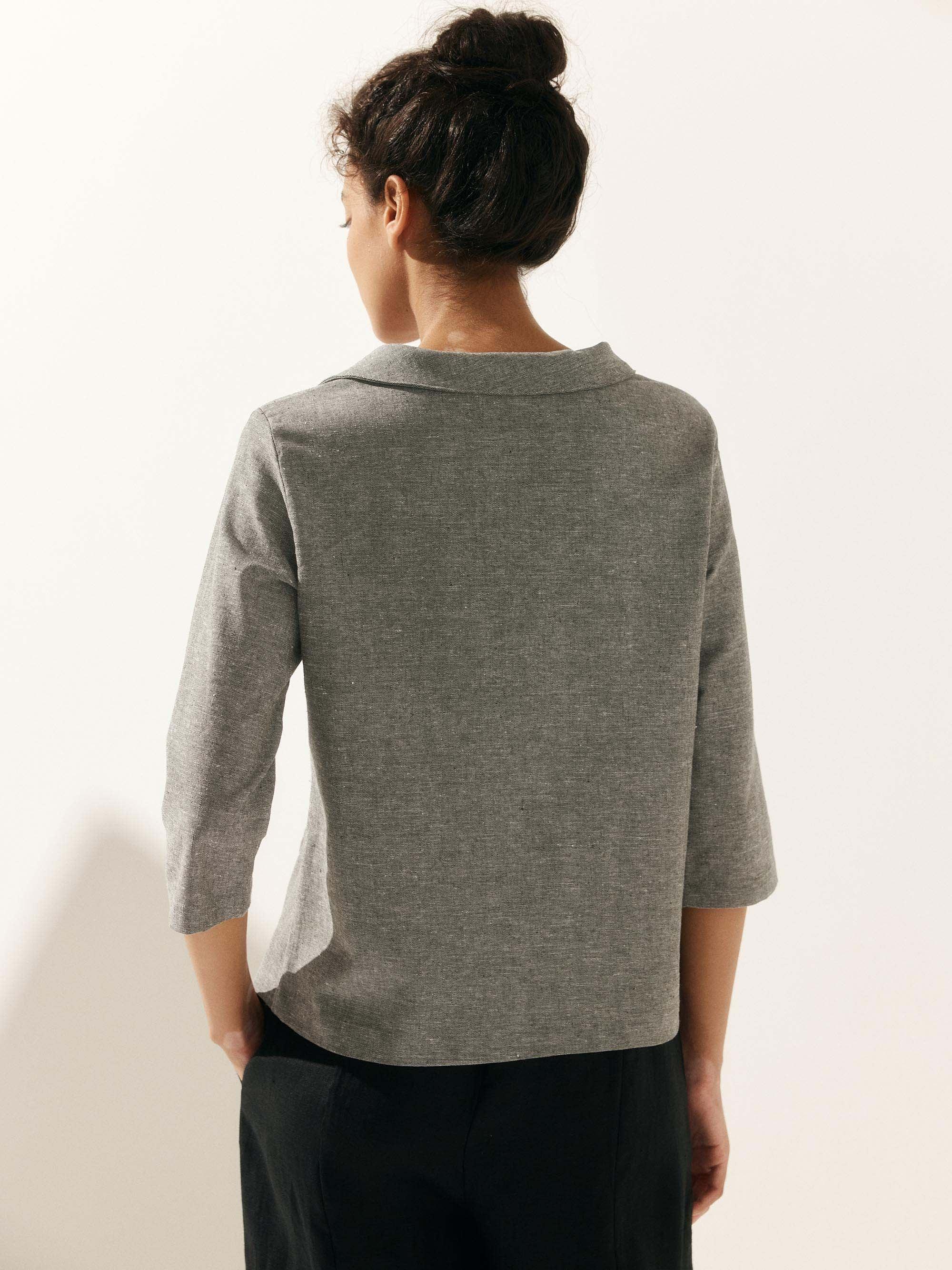 Linen Round Soft-Fold Collar Top ANAIS