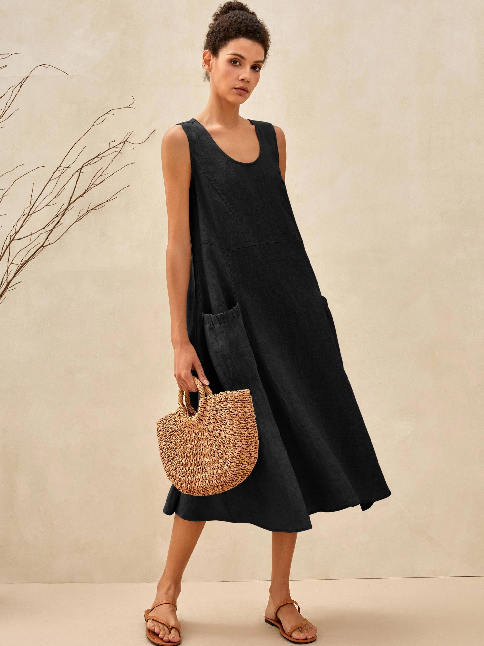 100% Linen Swing Beach Tank Dress GIANA