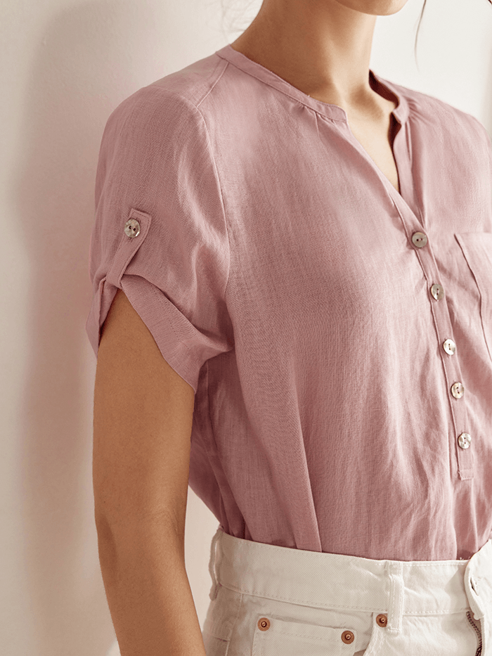 100% Linen Gathered-Neck Shirt URSULA
