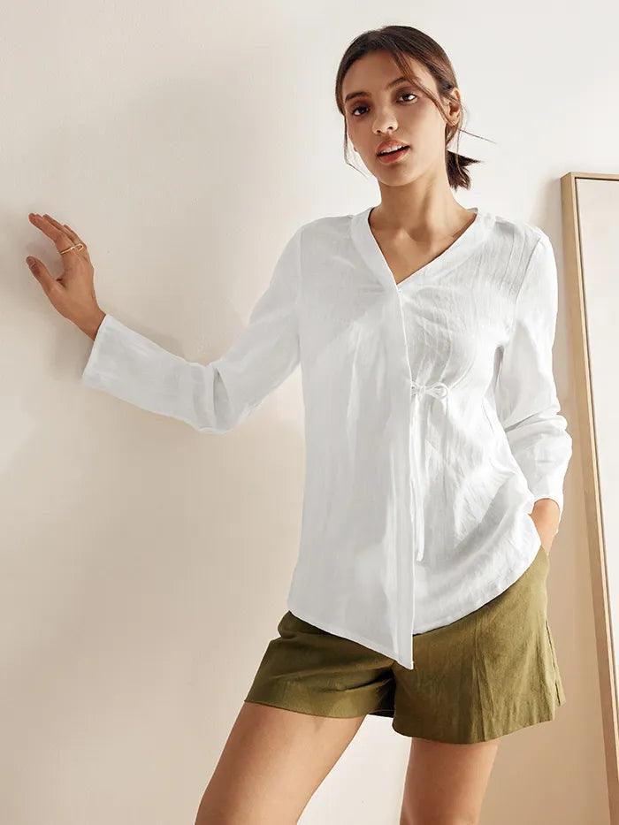 100% Linen Tie Cardigan Top DAKOTA