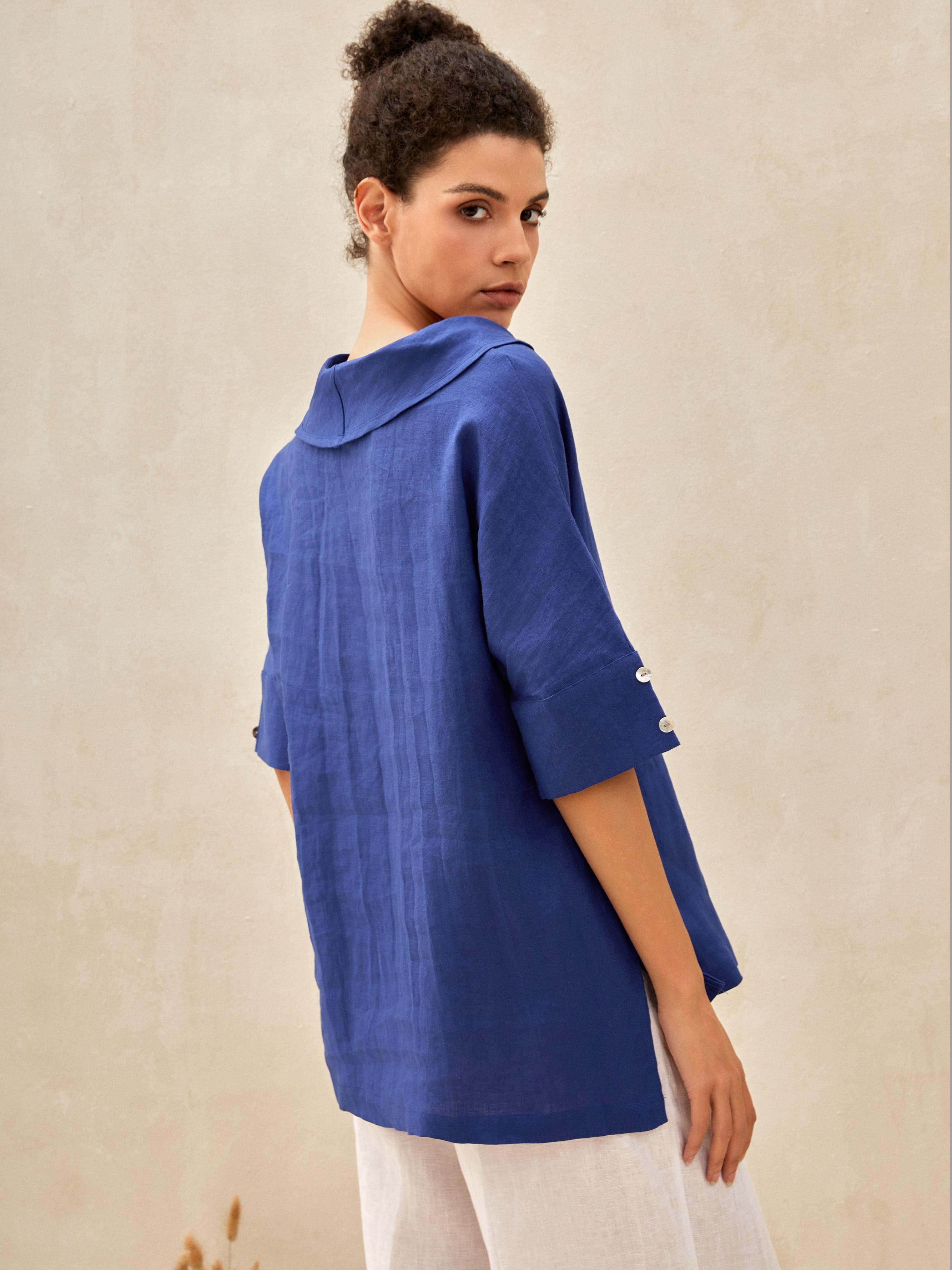 Linen V Neck Short Sleeve Shirt PENNY