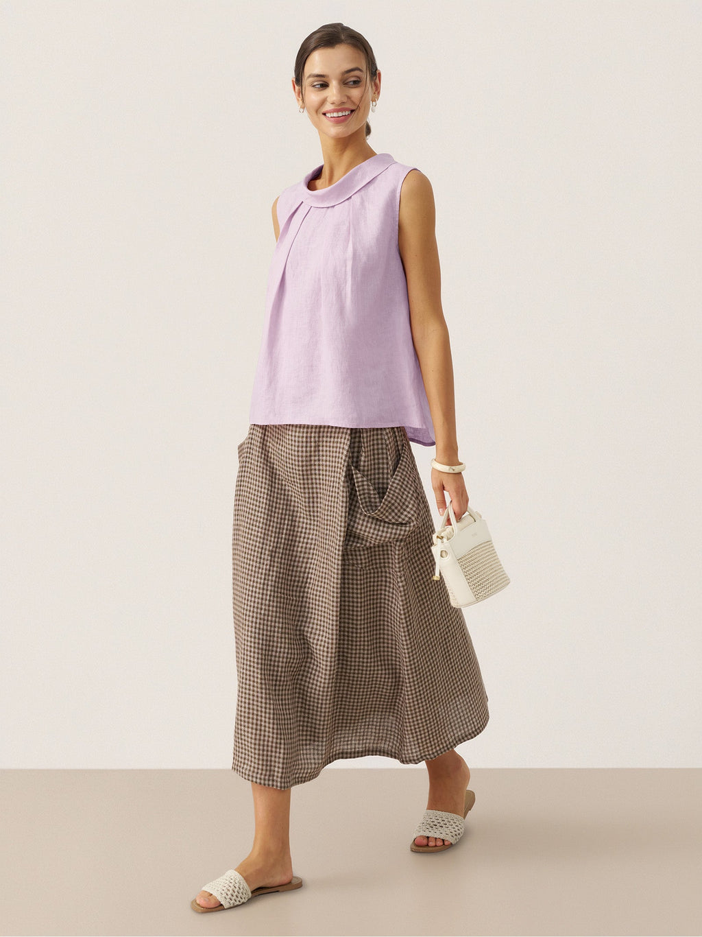 100% Linen Structured Collar Sleeveless Blouse BLAIR