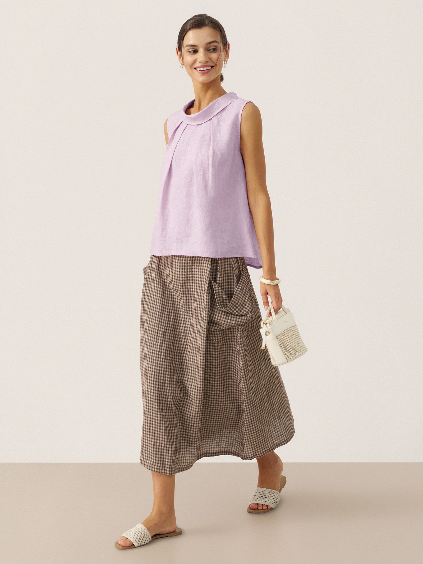 100% Linen Structured Collar Sleeveless Blouse BLAIR
