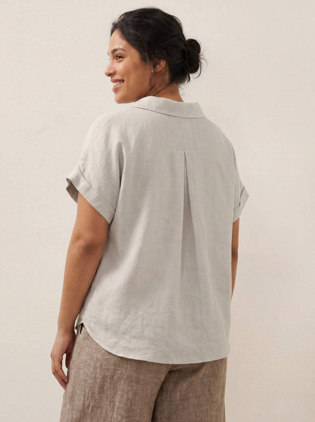 100% Linen Blazer-Inspired Pullover Top DINA