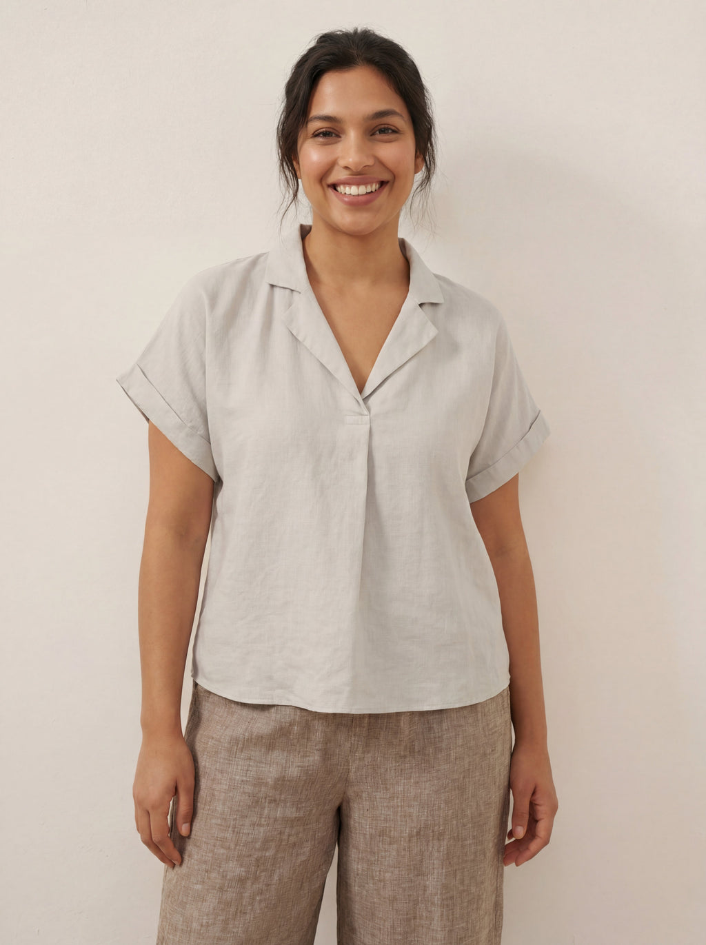100% Linen Blazer-Inspired Pullover Top DINA