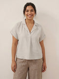 100% Linen Blazer-Inspired Pullover Top DINA