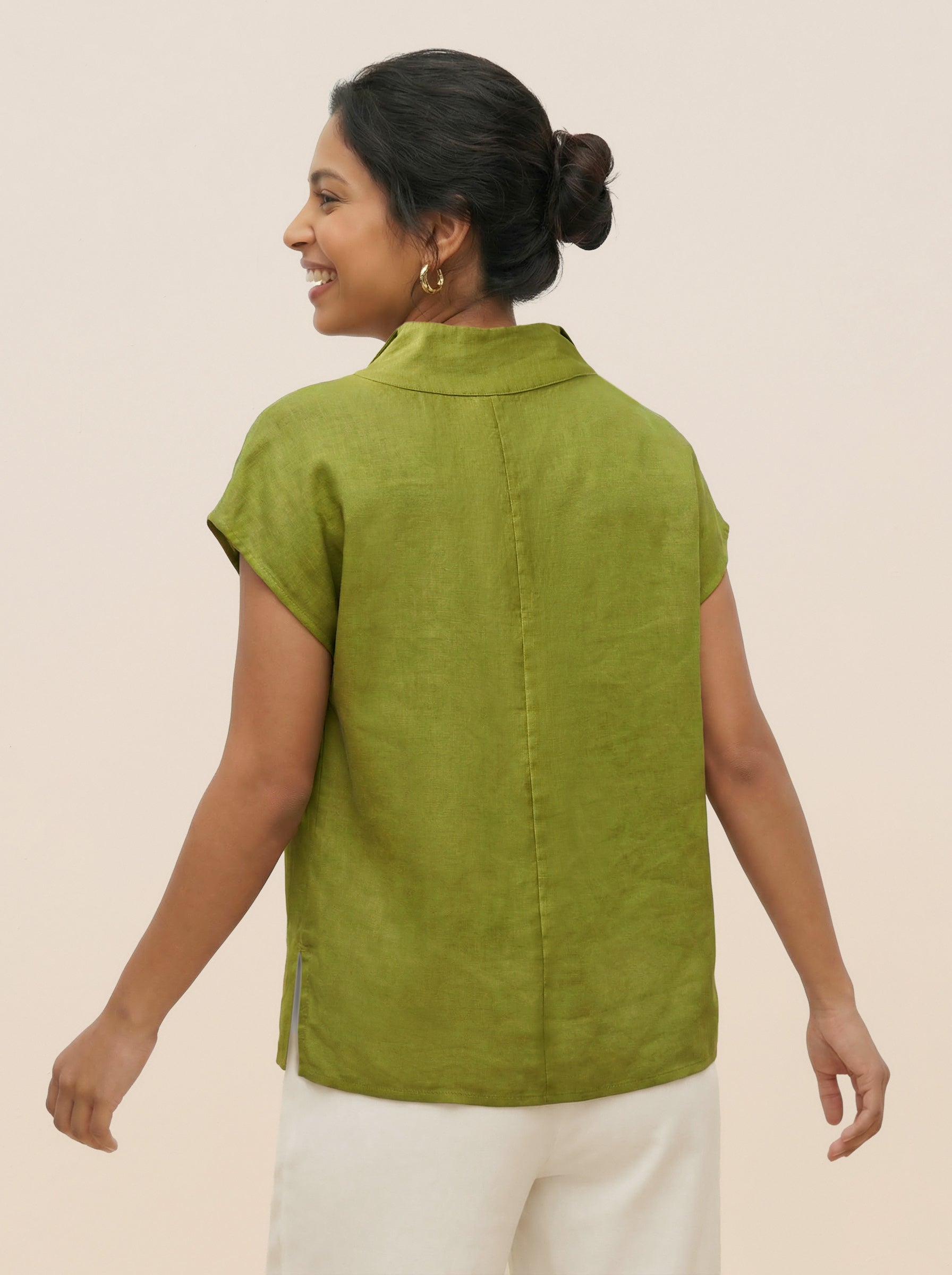 100% Linen Collared Cap Sleeve Top IVY