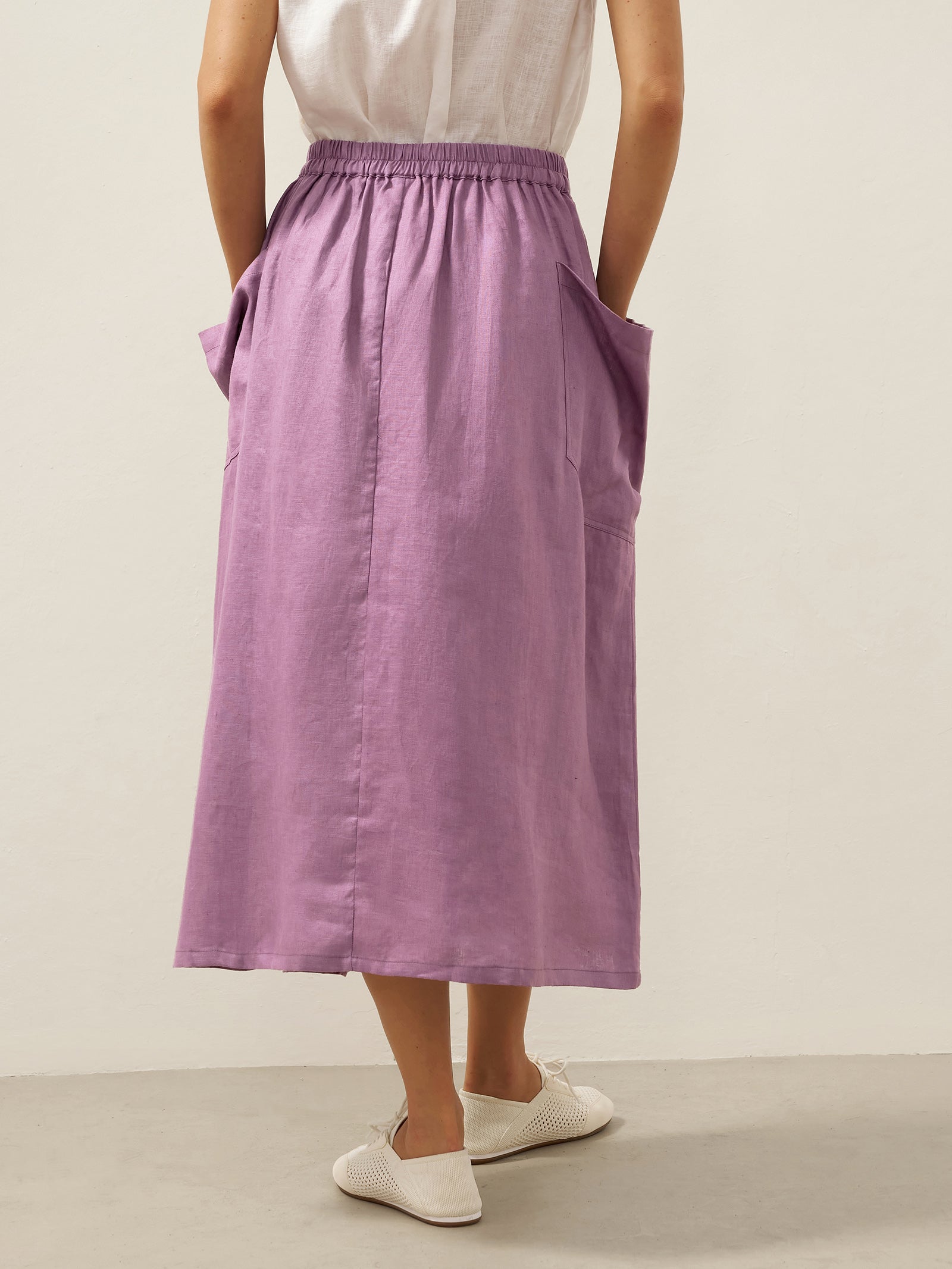 Linen Checked Elastic Waist Skirt ONYX
