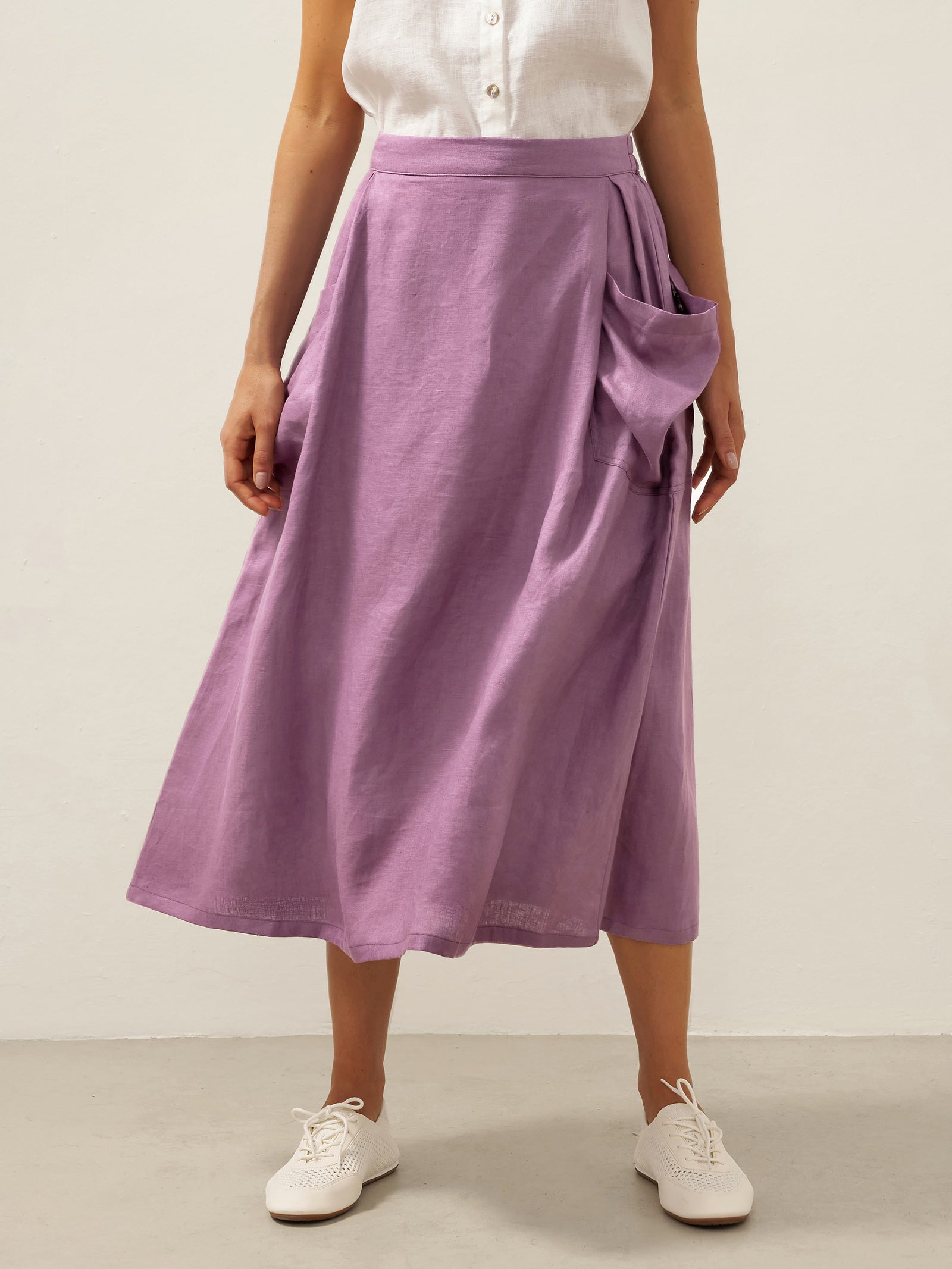 Linen Checked Elastic Waist Skirt ONYX