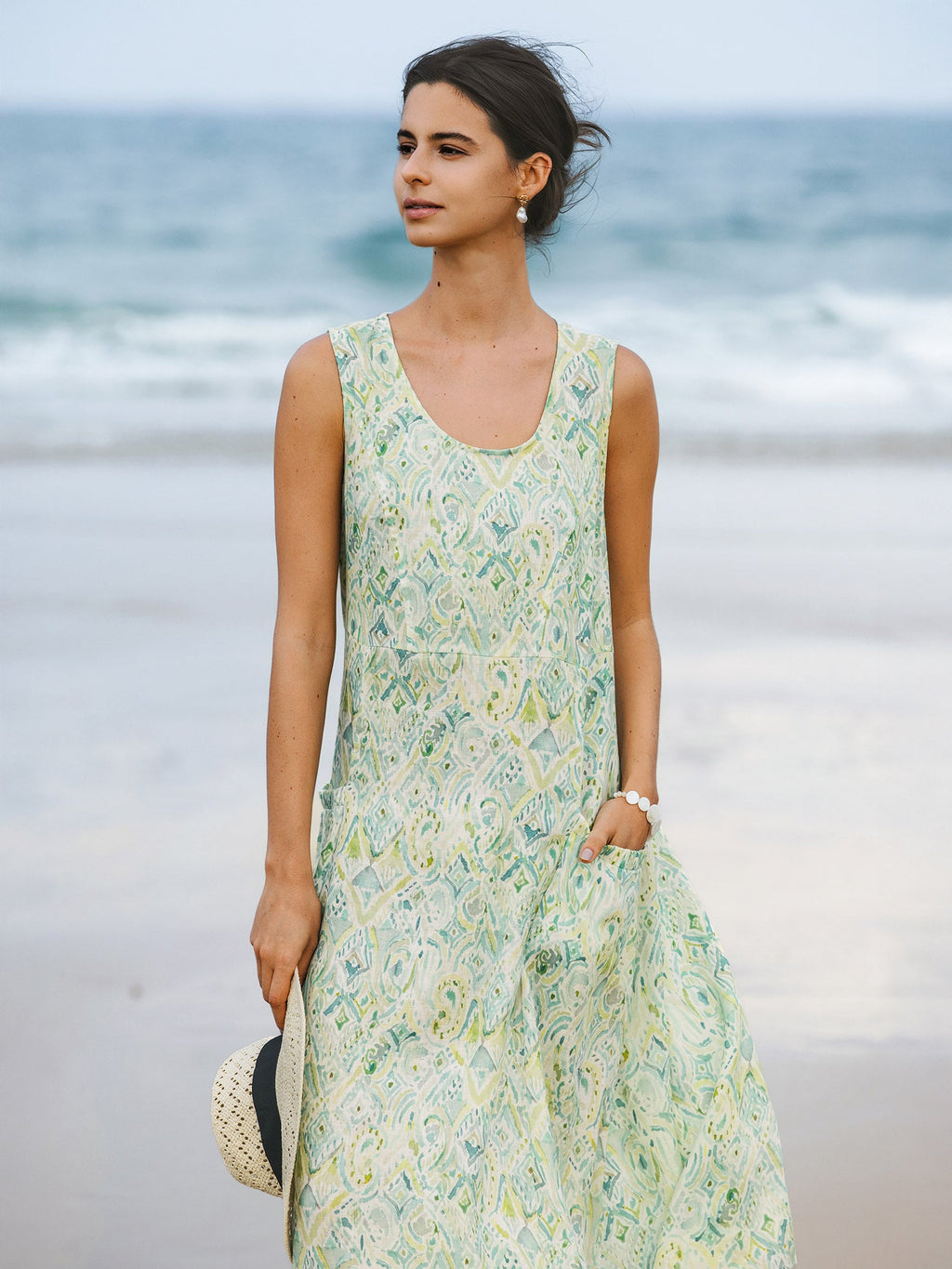 100% Linen Floral Swing Beach Tank Dress LORRAINE