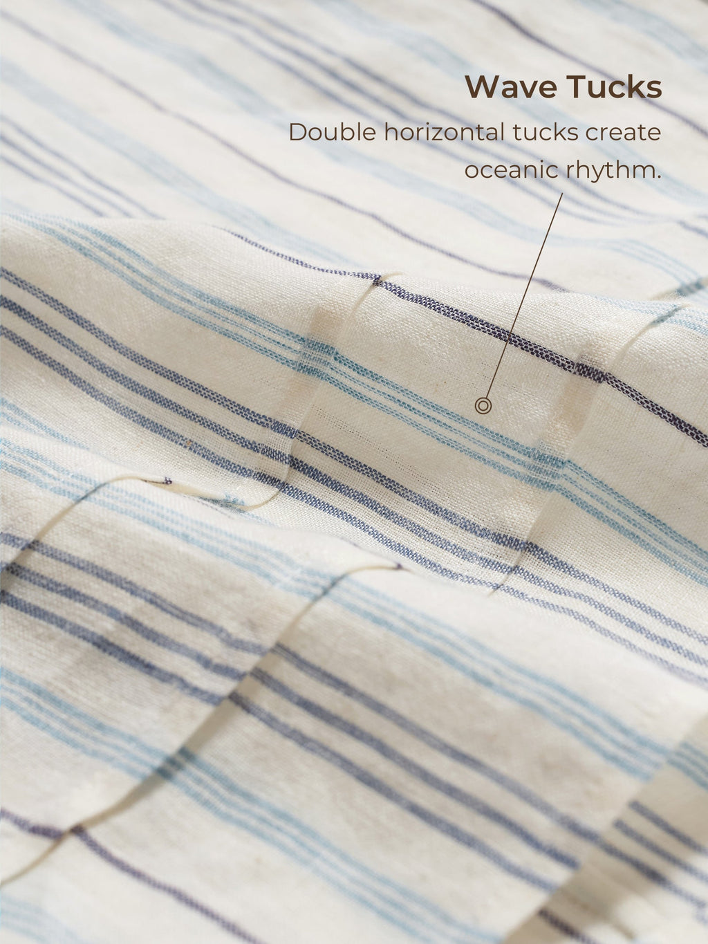 100% Linen Pleated Striped Pullover Top VIA