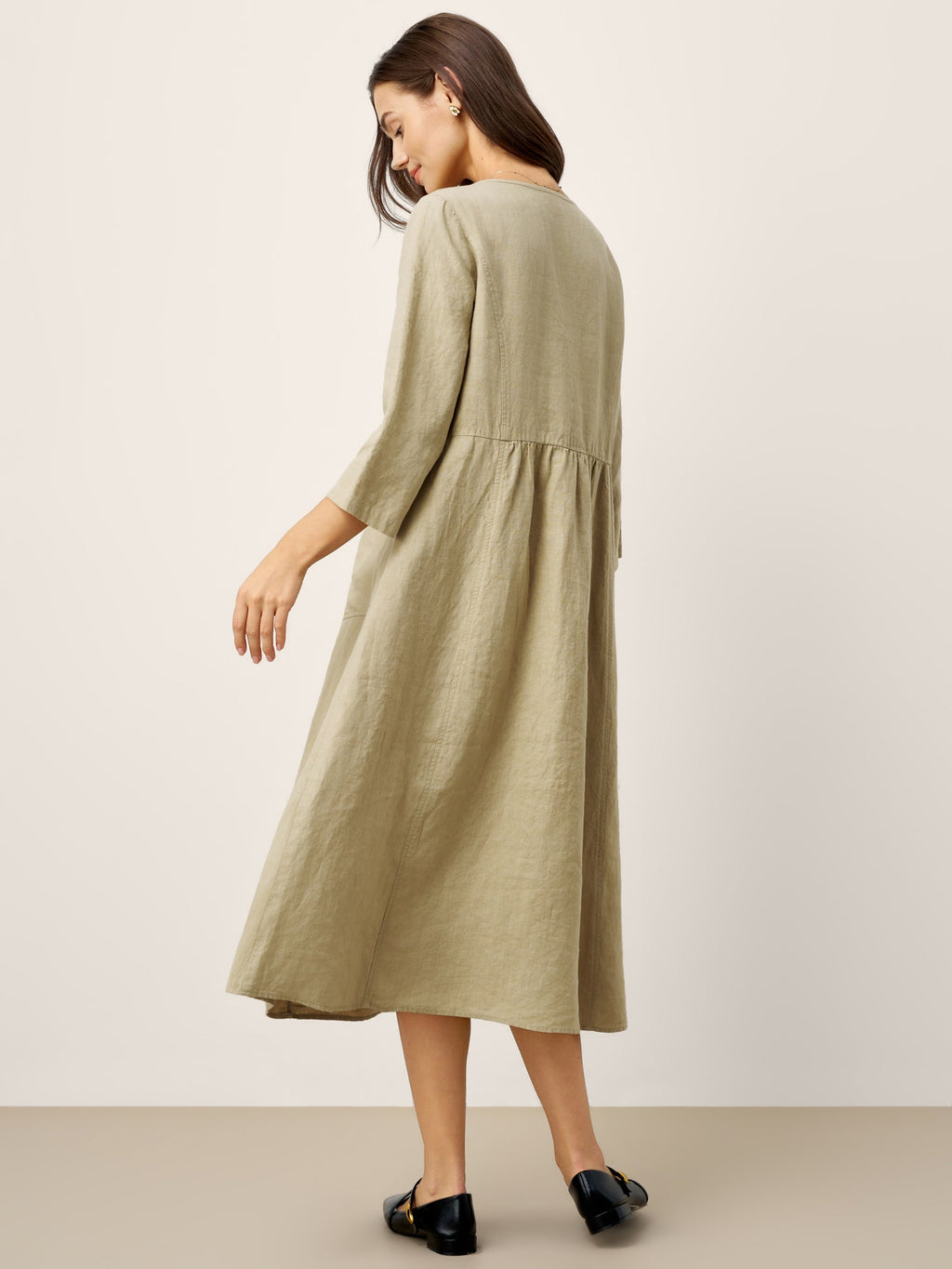 100% Linen Shirred Waistline Patch Pocket Maxi Dress MARCELLA