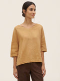 100% Linen V-Neck 3/4 Length Sleeve Top DORA