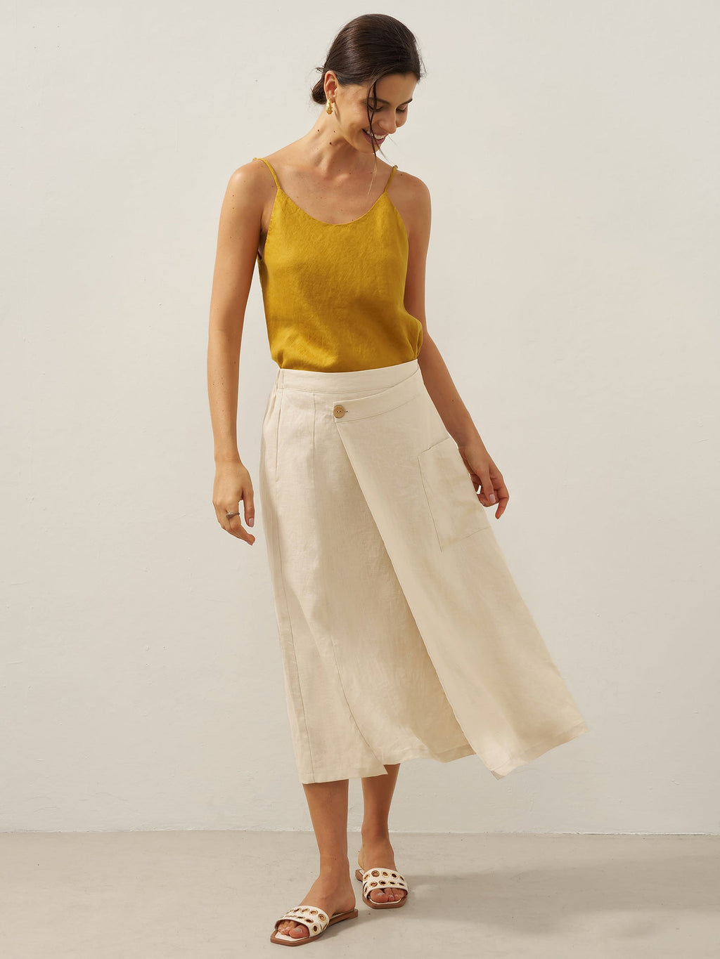 100% Linen Angled Closure Wrap Skirt FRESSA