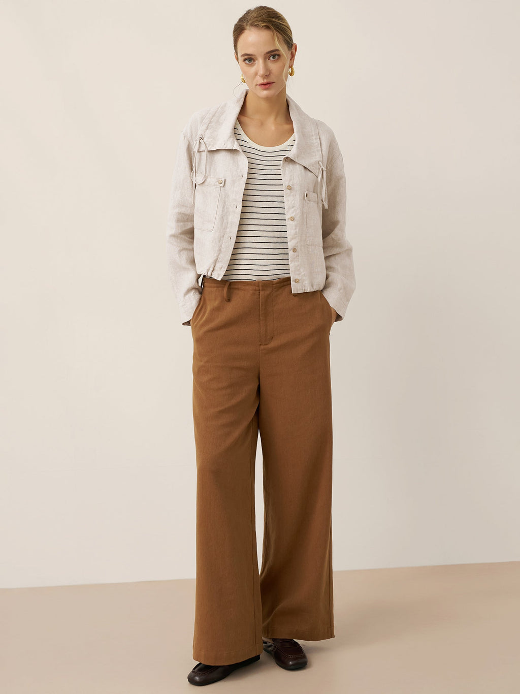 100% Linen Drawstring Convertible Lapel Jacket LAYNE