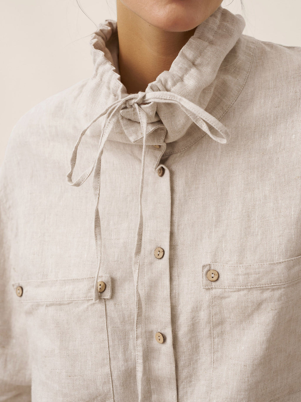 100% Linen Drawstring Convertible Lapel Jacket LAYNE