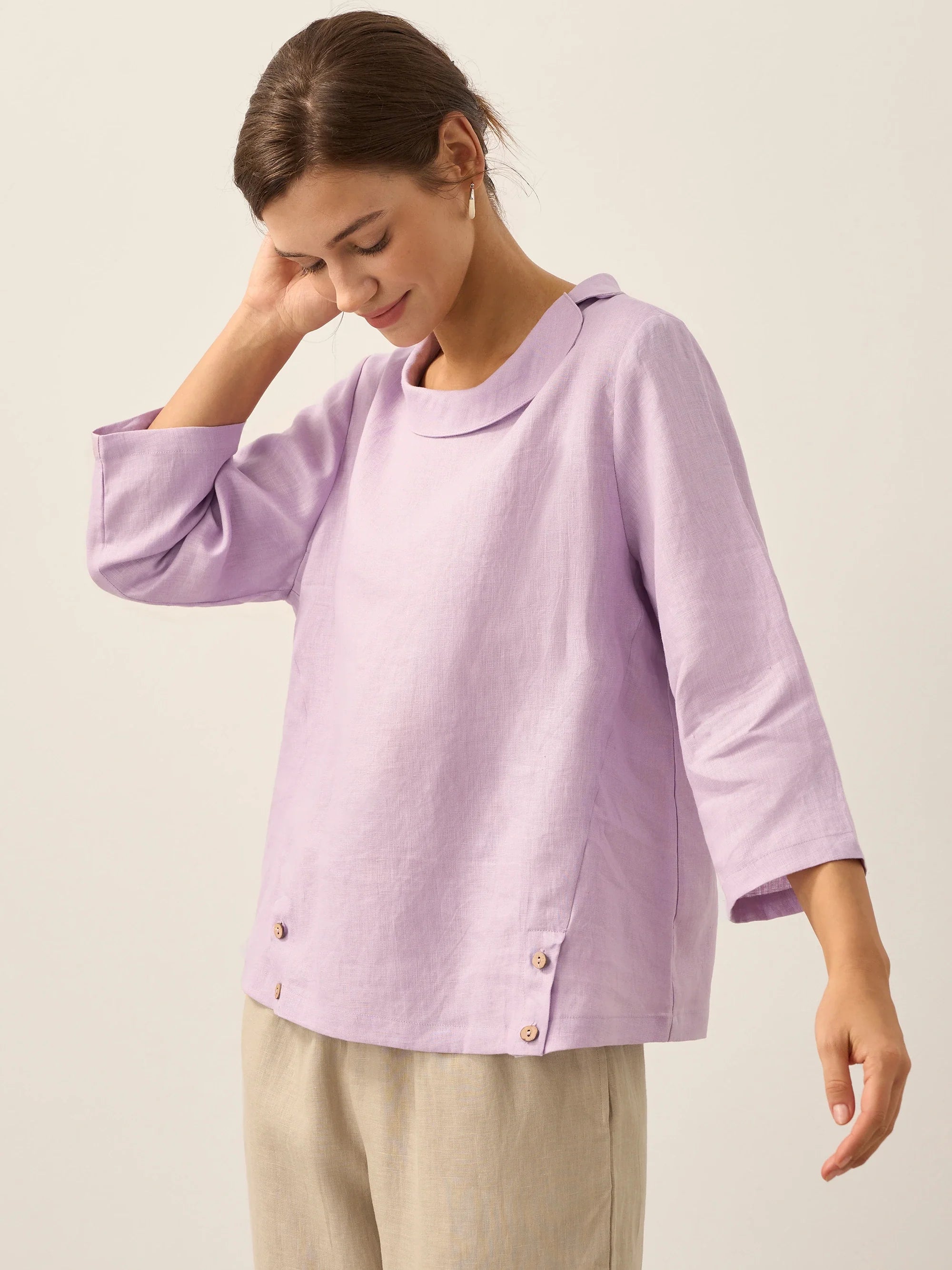 Linen Round Soft-Fold Collar Top ANAIS