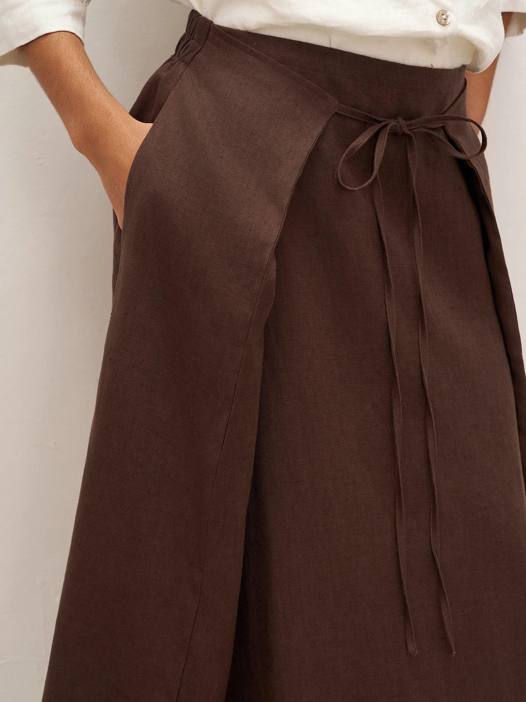 100% Linen Tie-Waist Wrapped A-Line Skirt EMILIE—Two-Way Wear