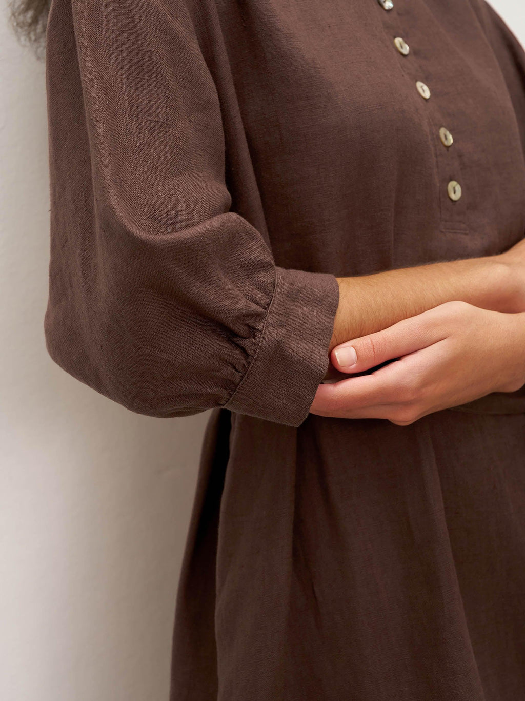 100% Linen Button Detail Midi Dress with Detachable Belt EIRA