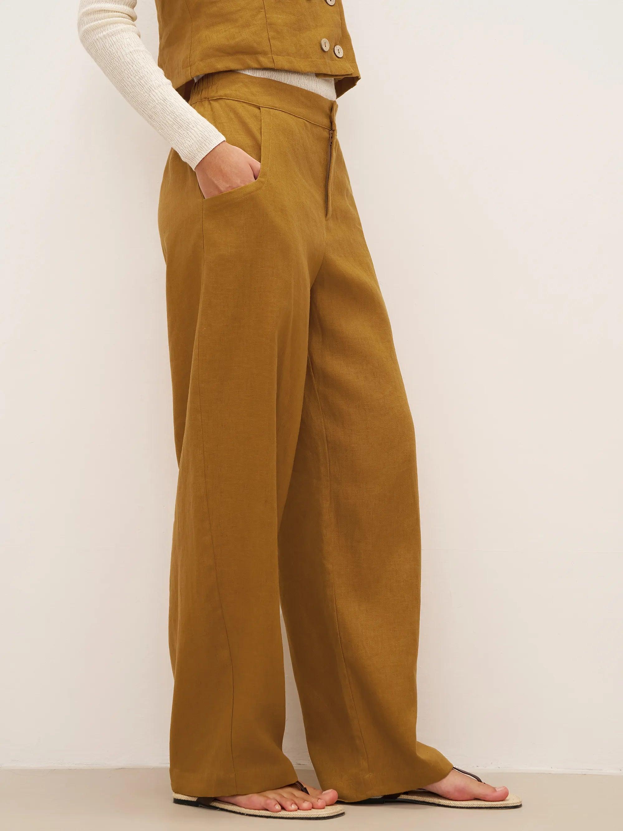 100% Linen Banana Cut Pants with Pockets EDELINE