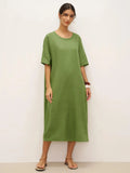 100% Linen Oversized O-Line Belted Midi Dress LORETTA—Multi-Way Wear
