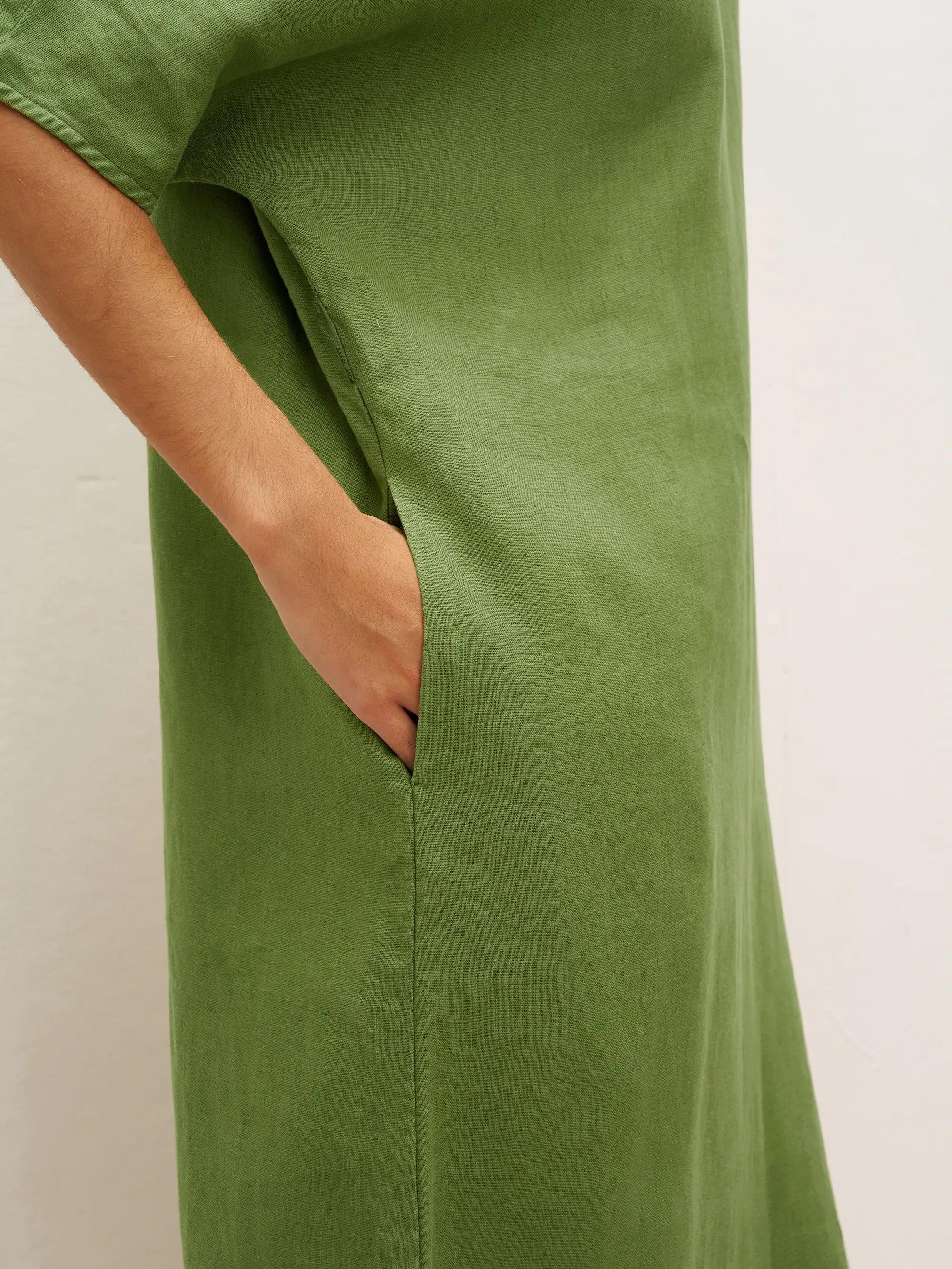 100% Linen Oversized O-Line Belted Midi Dress LORETTA—Multi-Way Wear