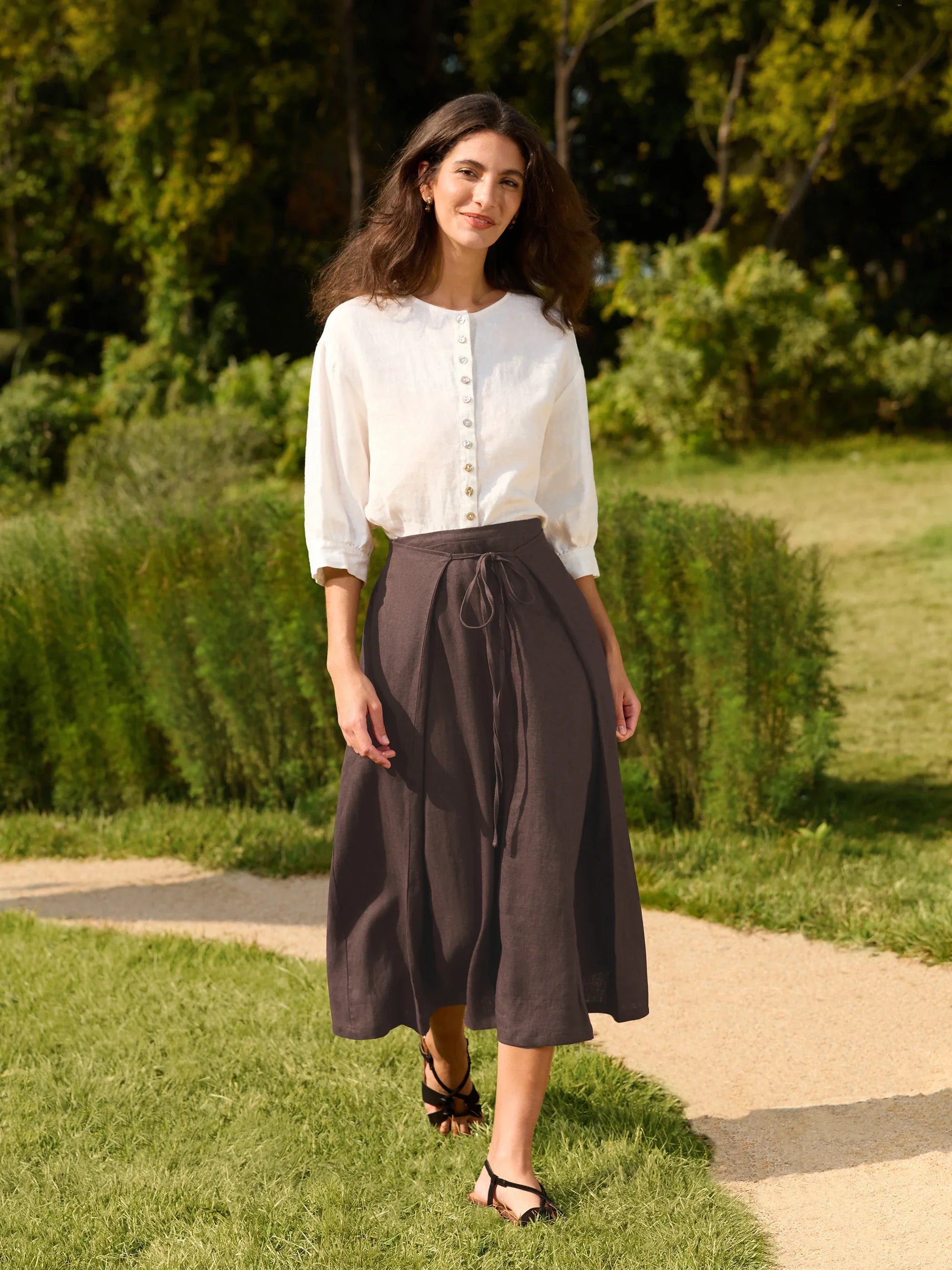 100% Linen Button-Front Drop Shoulder Shirt EASTER