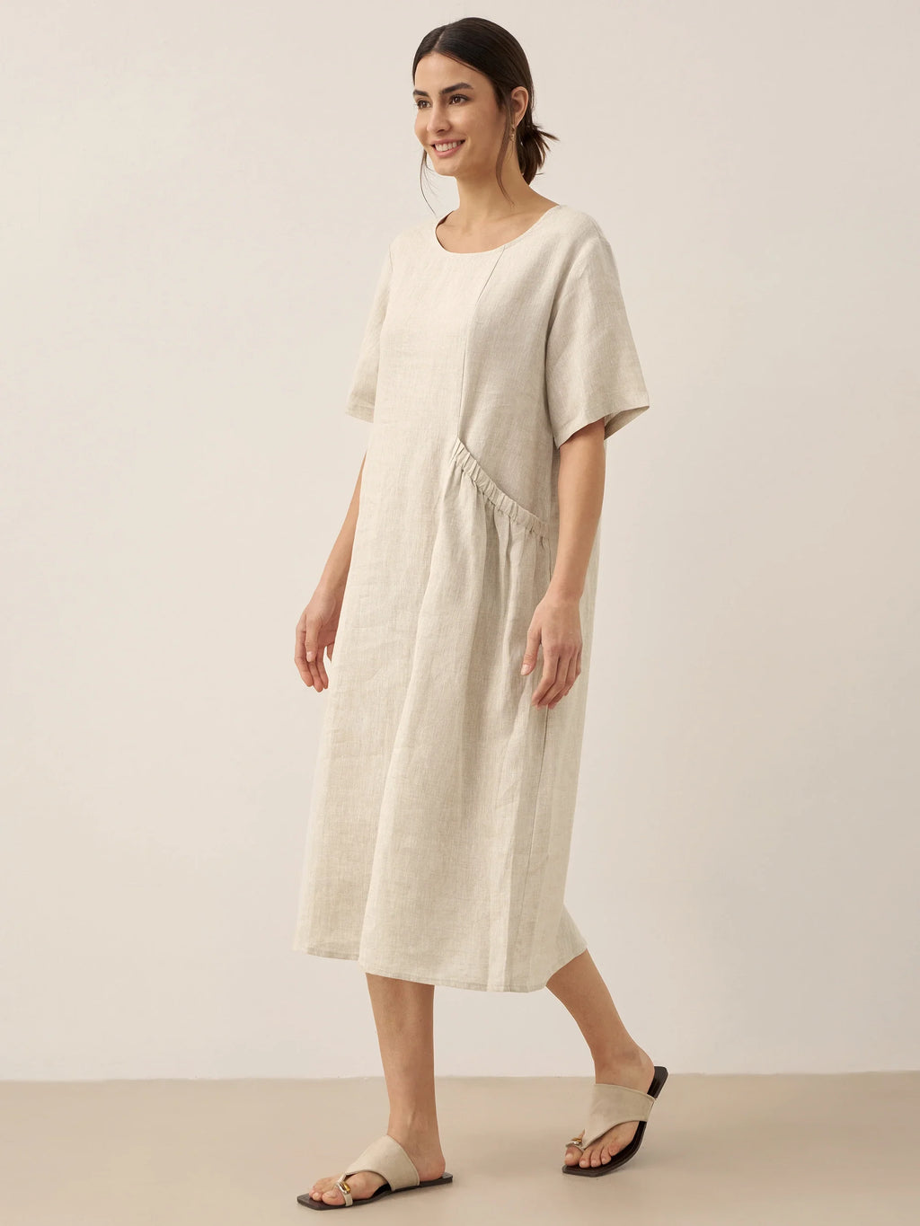 100% Linen Pocket Caftan Midi-Dress ESME