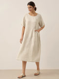 100% Linen Pocket Caftan Midi-Dress ESME