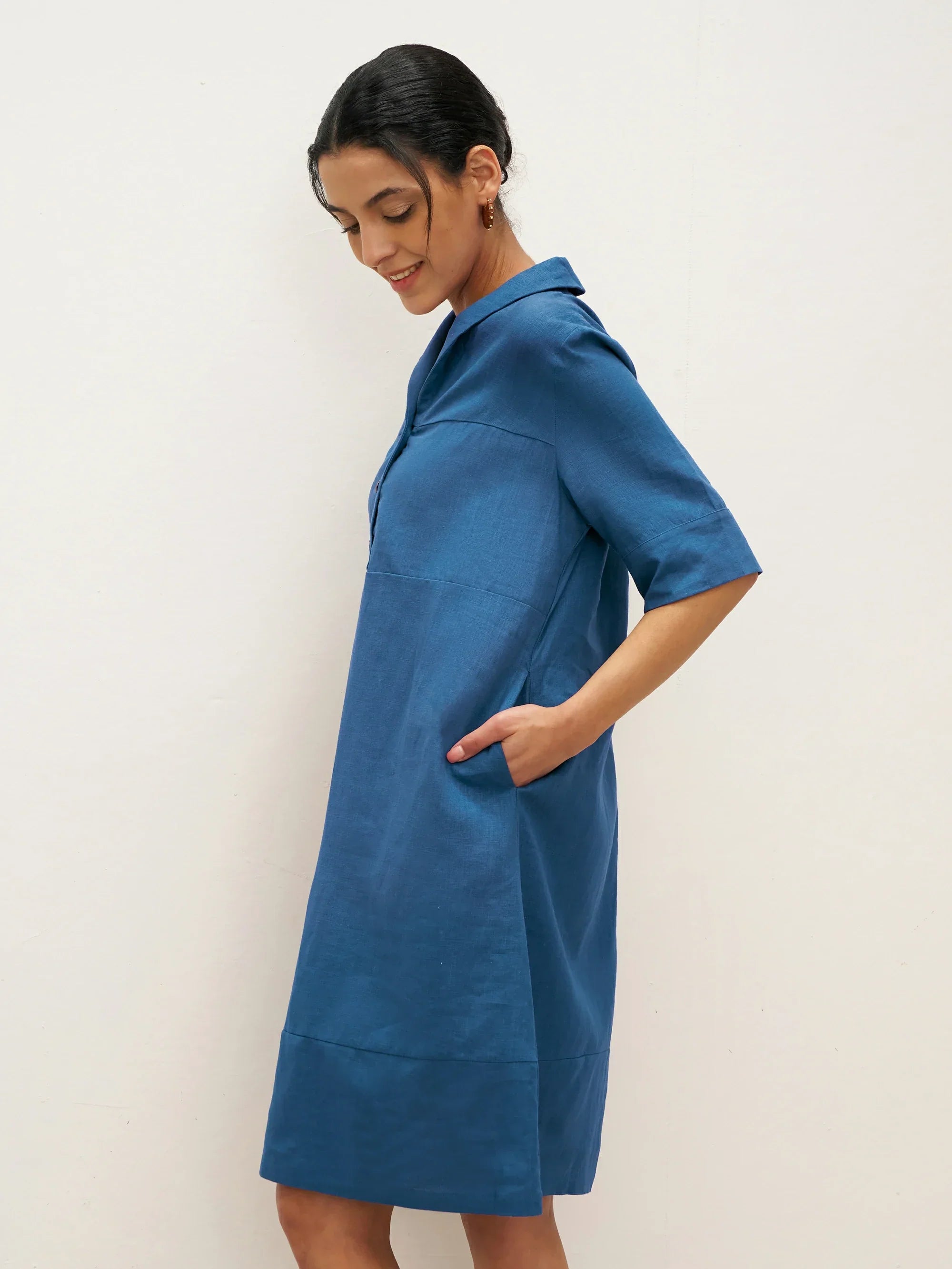 Linen Shawl V-Neck Half Sleeve Minidress LIVIA