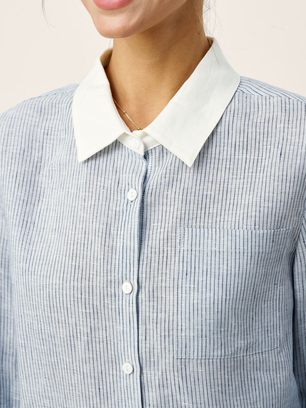 100% Linen Striped Patchwork Pleat Shirt THEA