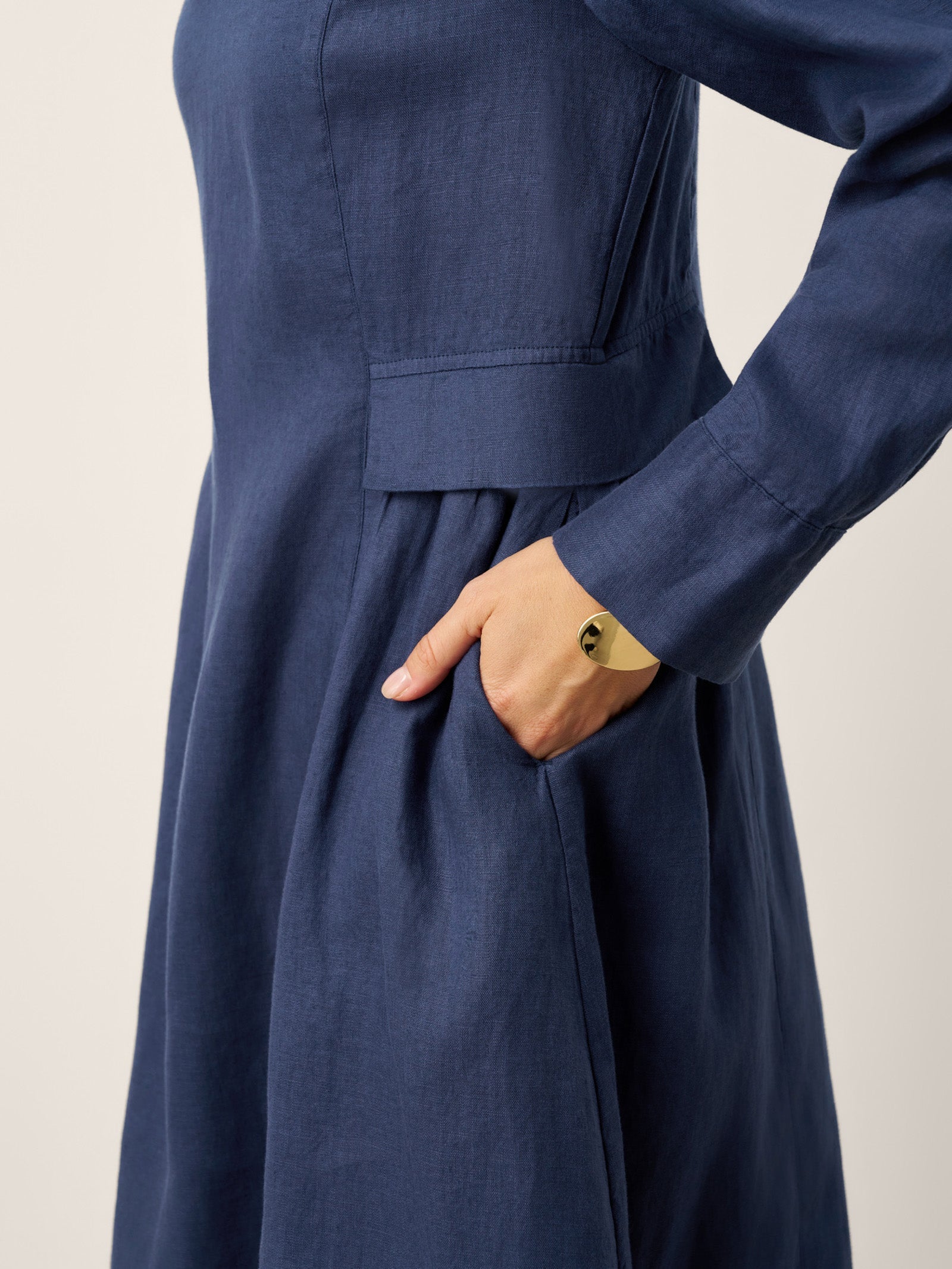 100% Linen Inverted Pleat Waist Button Midi Dress IMARA